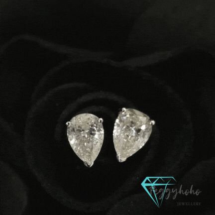 全新18K白金【主石1卡33份梨形鑽石】耳環