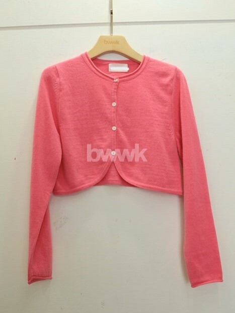 粉 圓領針織長袖罩衫