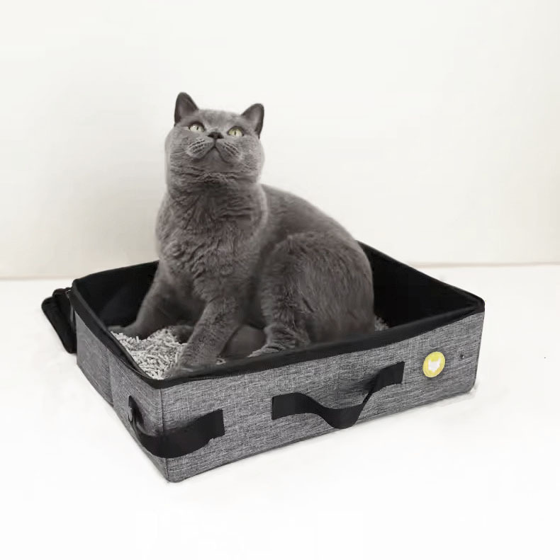 貓咪行動廁所｜手提貓砂盆｜外出車用好幫手 - Ｍ - 黑灰色