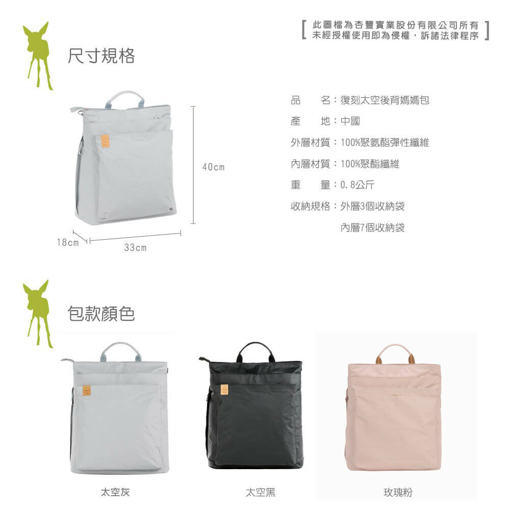 德國媽媽包No.1品牌，LASSIG讓媽媽包不只是媽媽包，兼具時尚與功能性，大開口大容量多隔層，附育兒配件：防水尿布墊、奶瓶保溫袋、推車掛勾，實用推薦