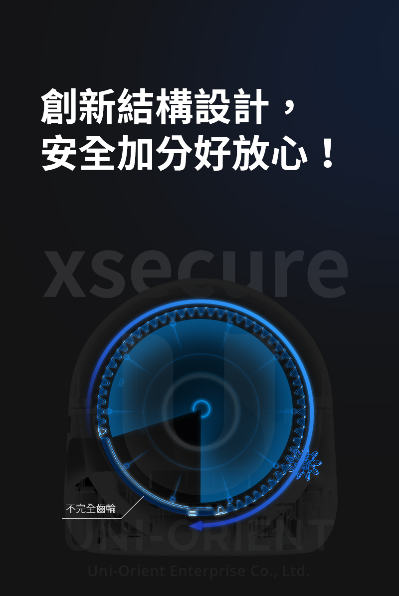 創新結構設計,安全加分好放心!xsecure不完全齒輪Uni-Orient Enterprise Co., Ltd.