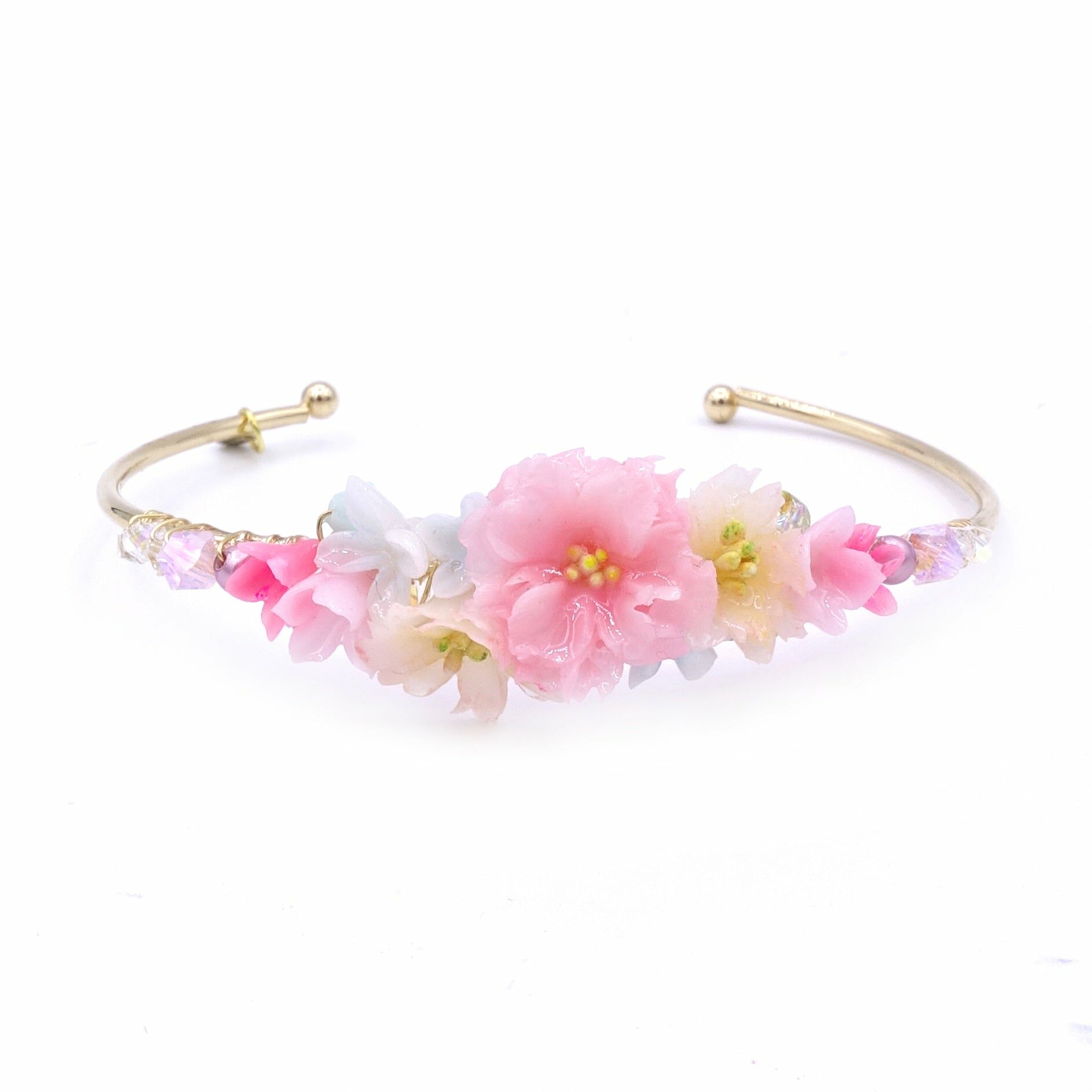 SAKURA COLLECTION Noon-Sakura Crystal Floral Gold-plated Bouquet Bangle