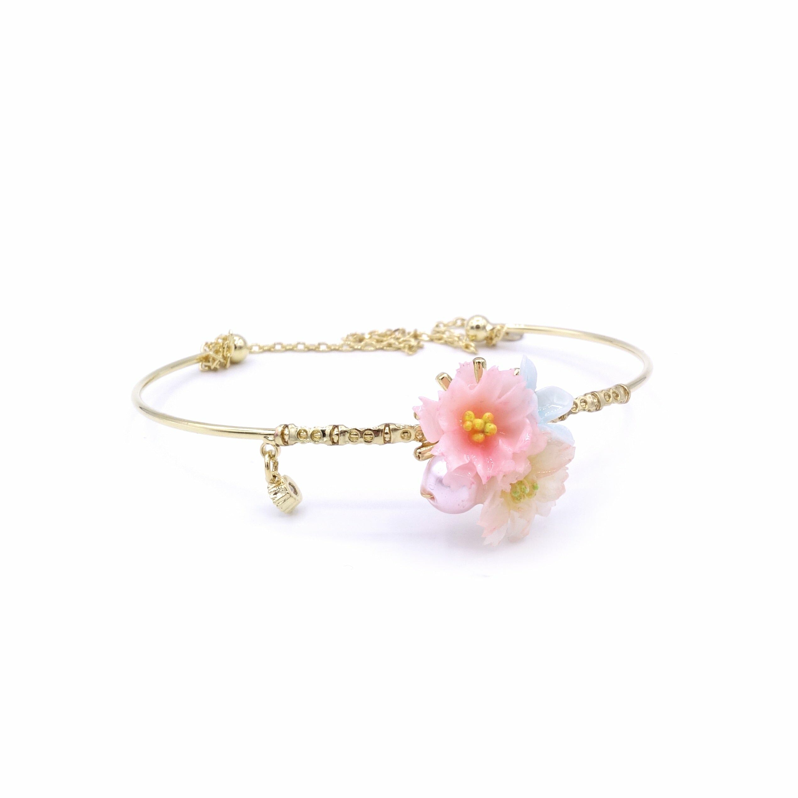SAKURA COLLECTION Noon-Sakura Crystal Floral Gold-plated Bangle - Blue