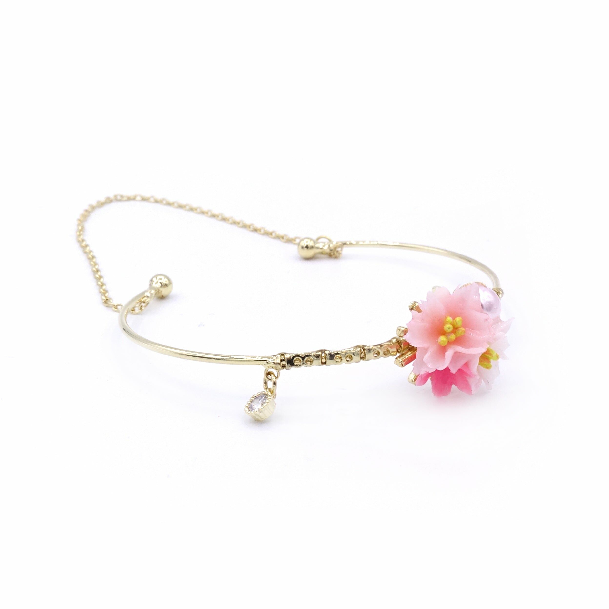SAKURA COLLECTION Noon-Sakura Crystal Floral Gold-plated Bangle - Pink