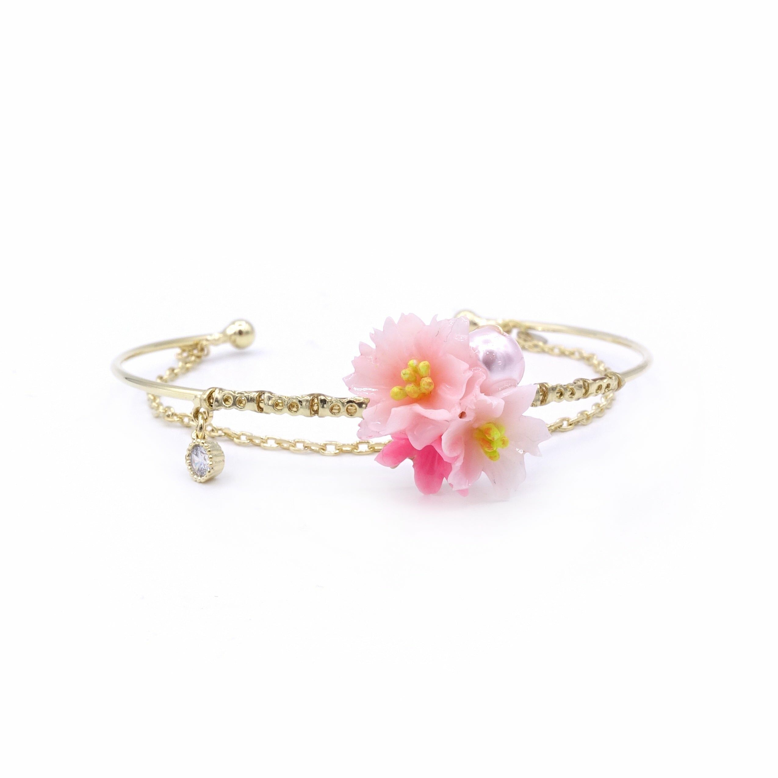 SAKURA COLLECTION Noon-Sakura Crystal Floral Gold-plated Bangle - Pink