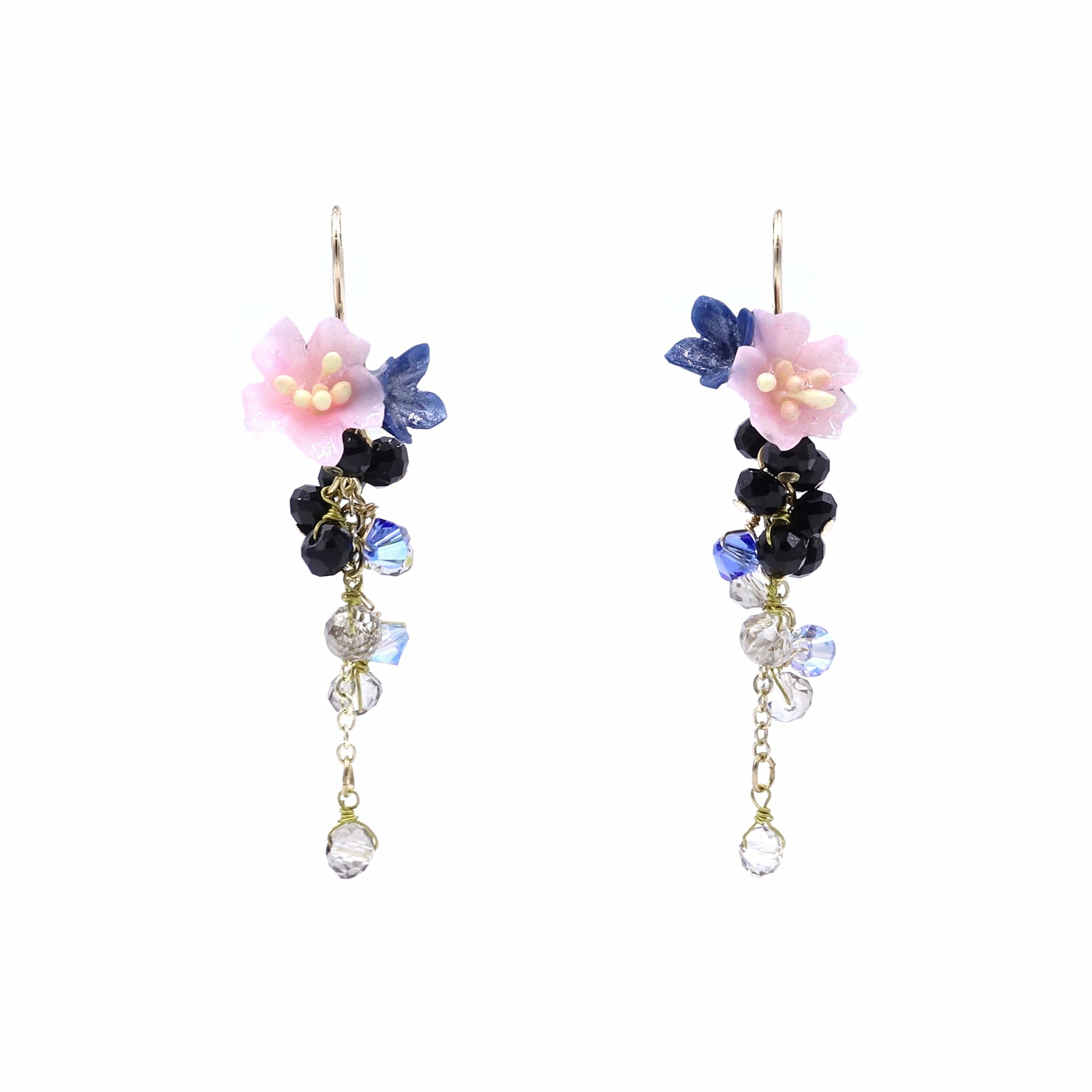 SAKURA COLLECTION Night-Sakura-Rain Floral Crystal Earrings - Pink
