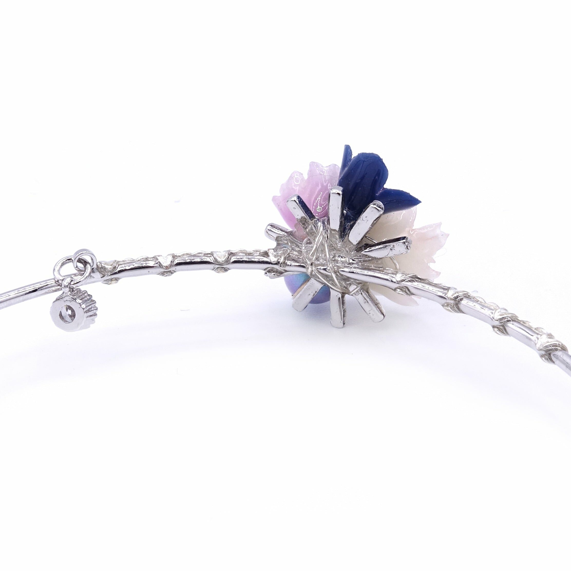 SAKURA COLLECTION Night-Sakura Crystal Floral Silver-plated Bangle