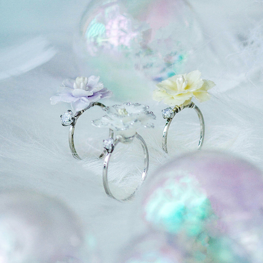 POM POM Peony Crystal Silver-plated Stainless Steel Ring