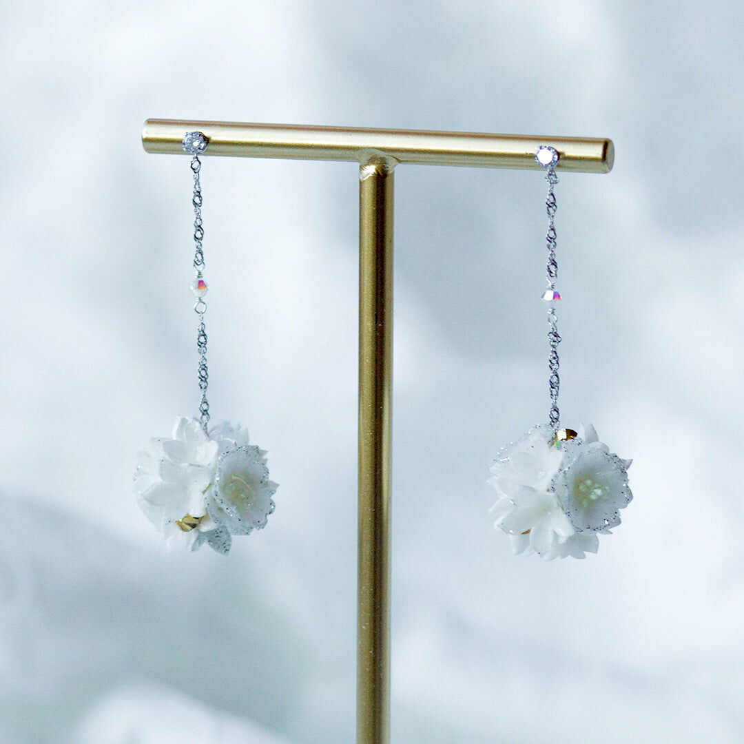 POM POM Peony Bouquet 925 Silver Earrings
