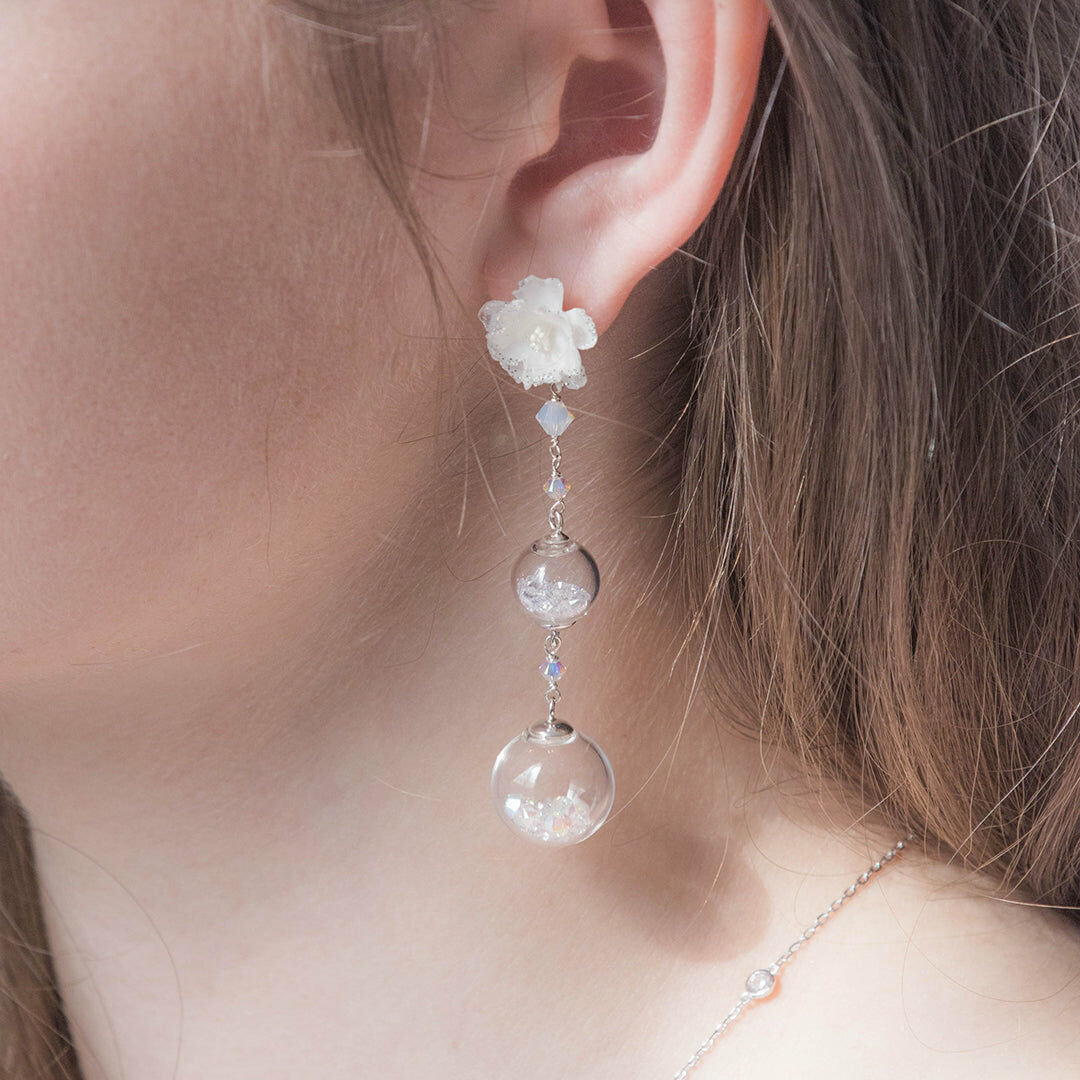 POM POM Peony 3-Tiered Crystal Globe 925 Silver Earrings