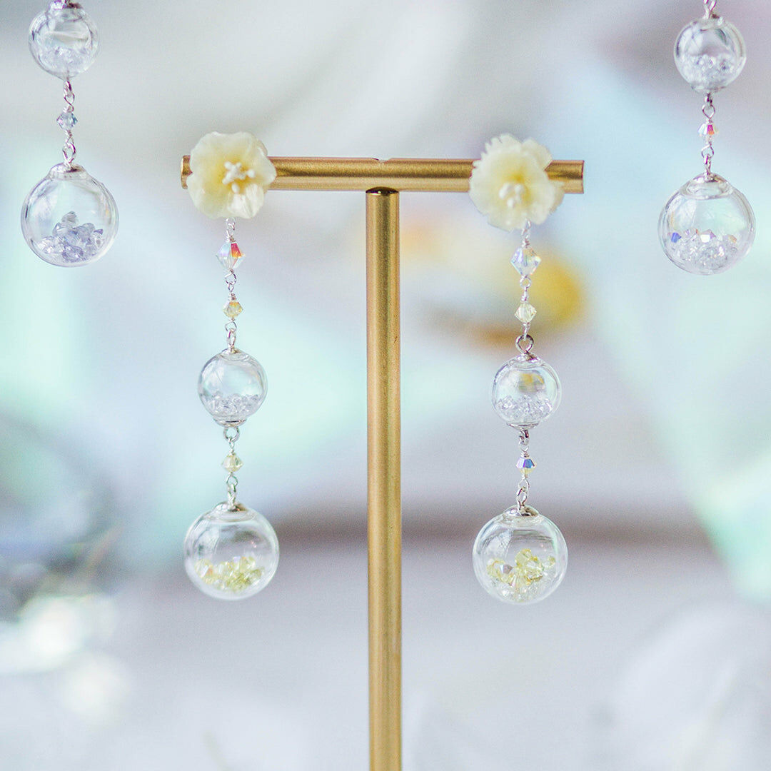 POM POM Peony 3-Tiered Crystal Globe 925 Silver Earrings