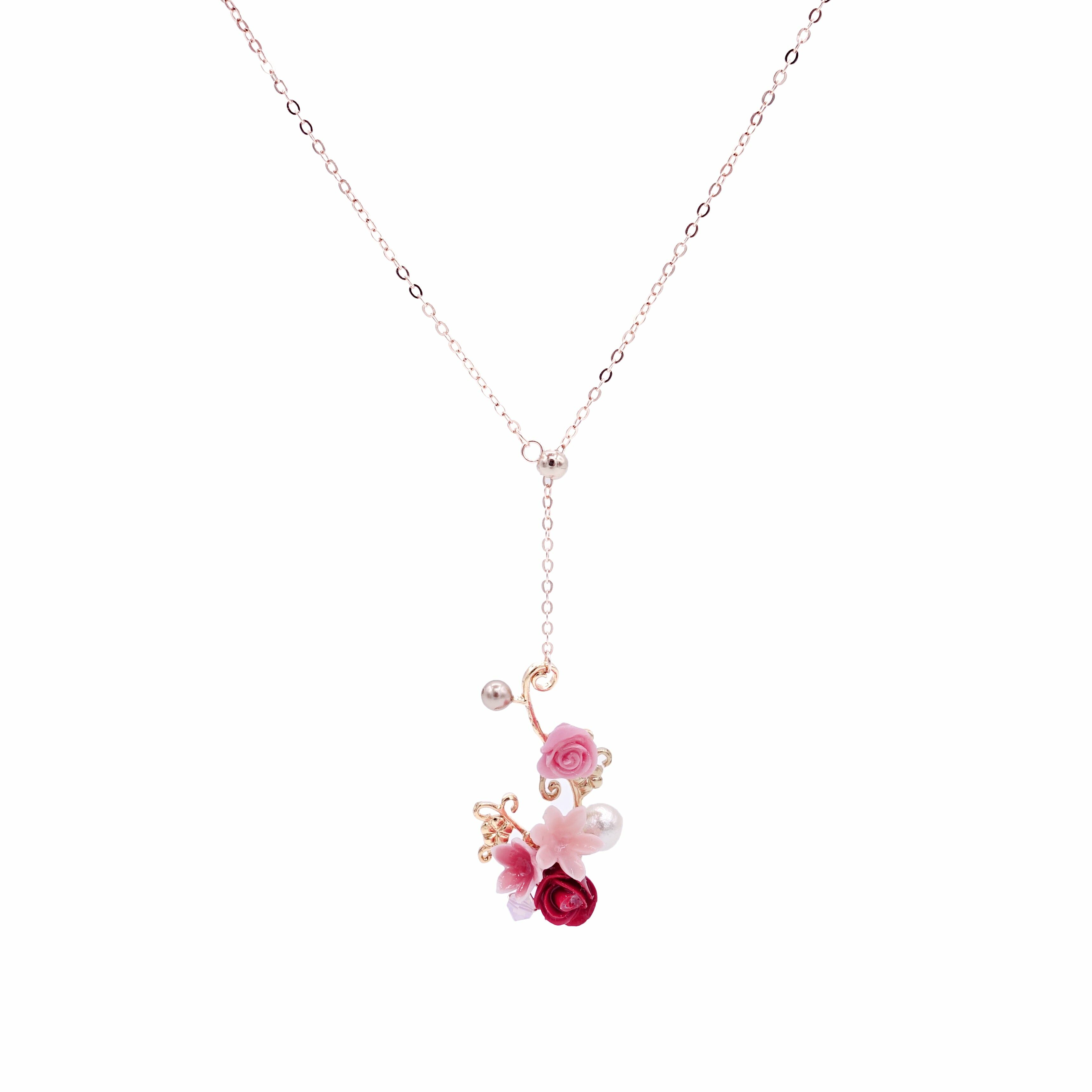ROSY ROSIE Floral 925 Silver Pearl Necklace