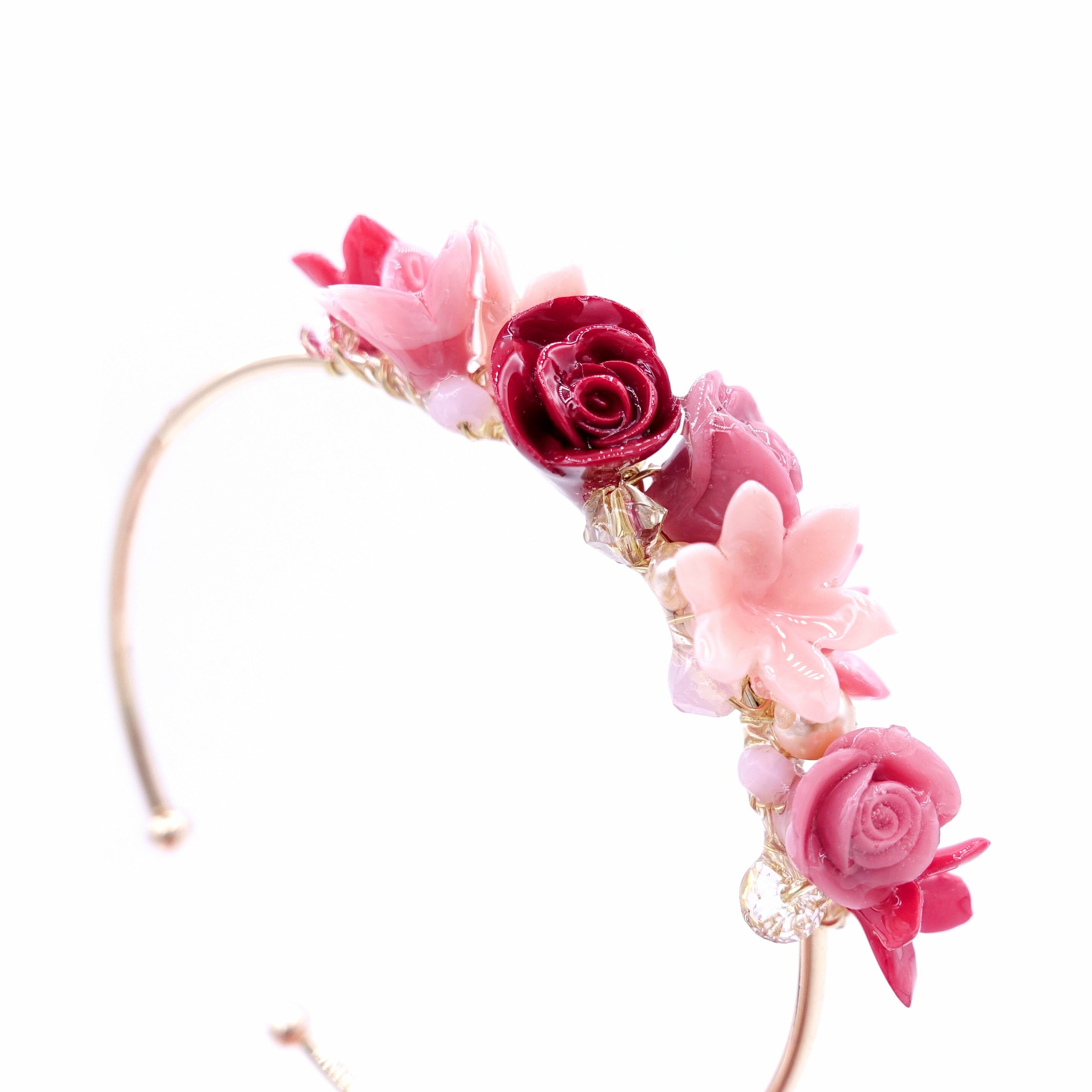 ROSY ROSIE Resin Clay Crystal Floral Rose-gold Bangle