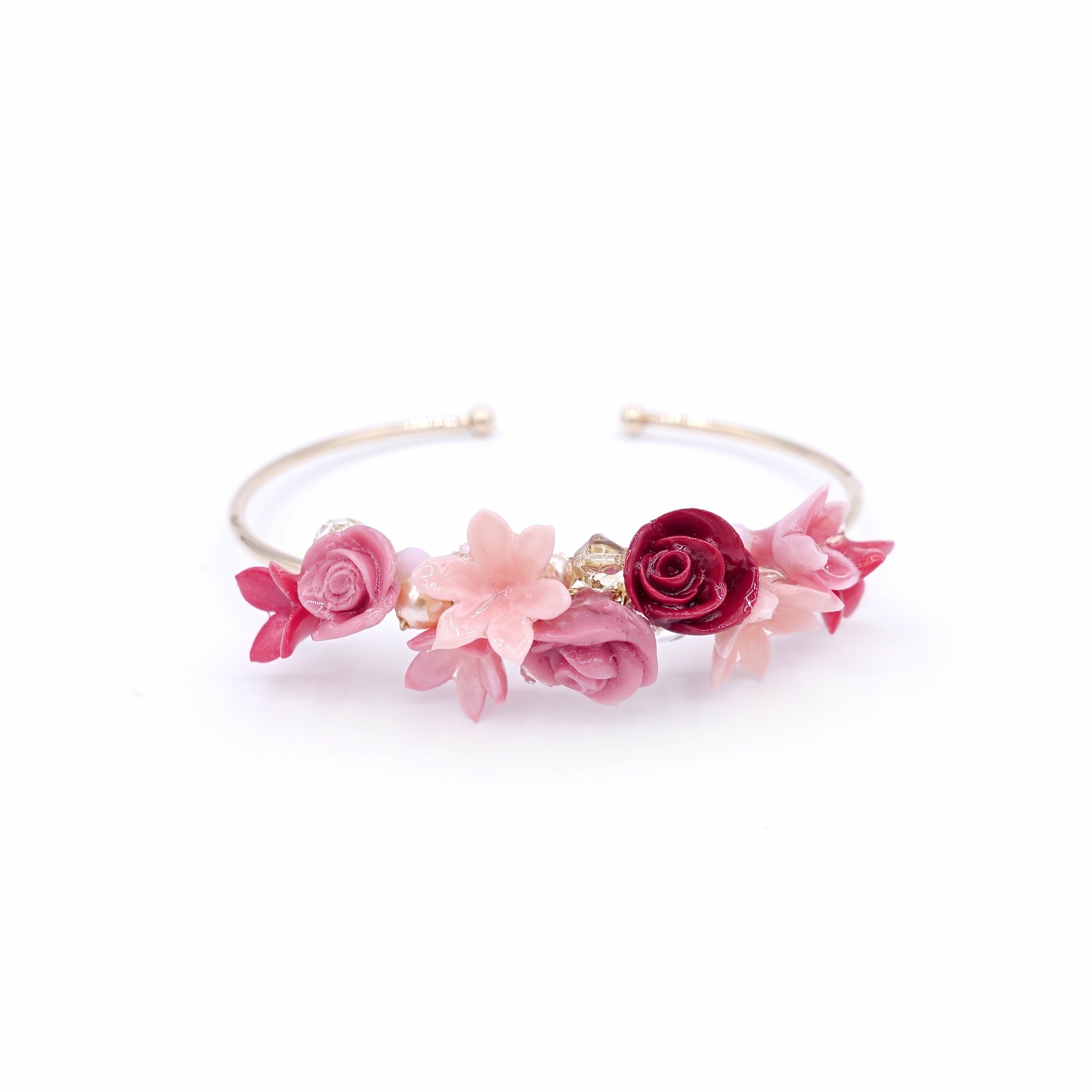 ROSY ROSIE Resin Clay Crystal Floral Rose-gold Bangle