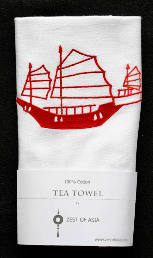 ZEST OF ASIA icon hong kong tea towel - red junk
