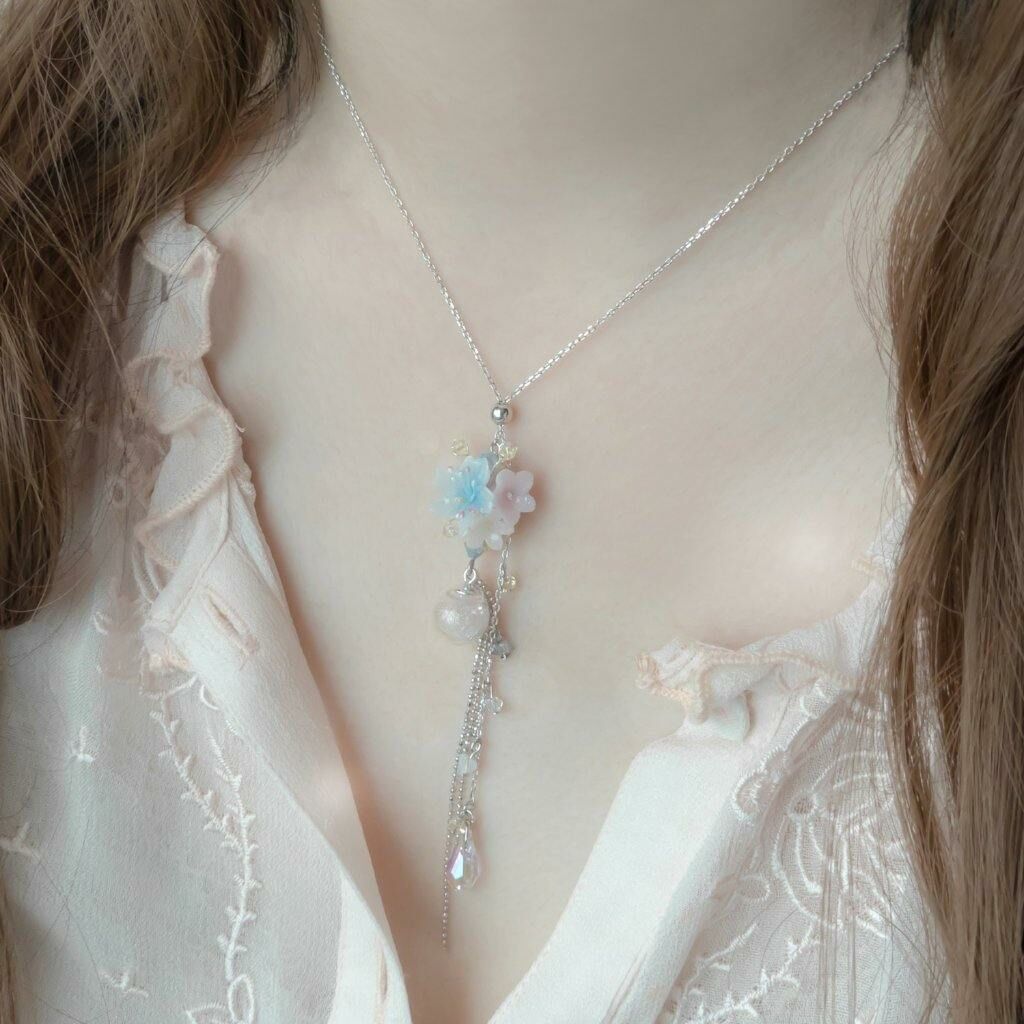 #3 ZODIAC Aries Sakura & Wind Chime 925 Silver Necklace