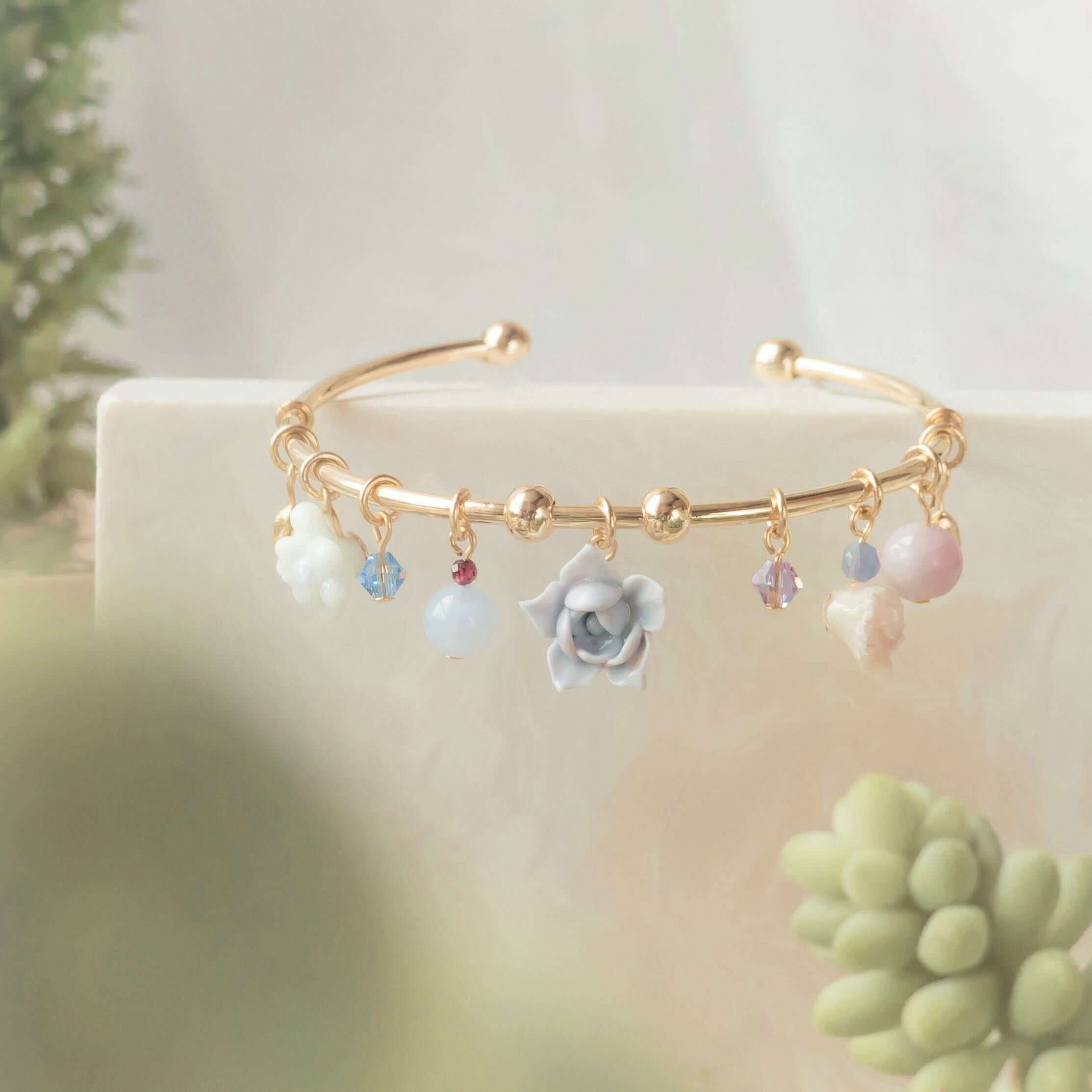 #5 ZODIAC Gemini Succulent Gold-plated Charm Bangle