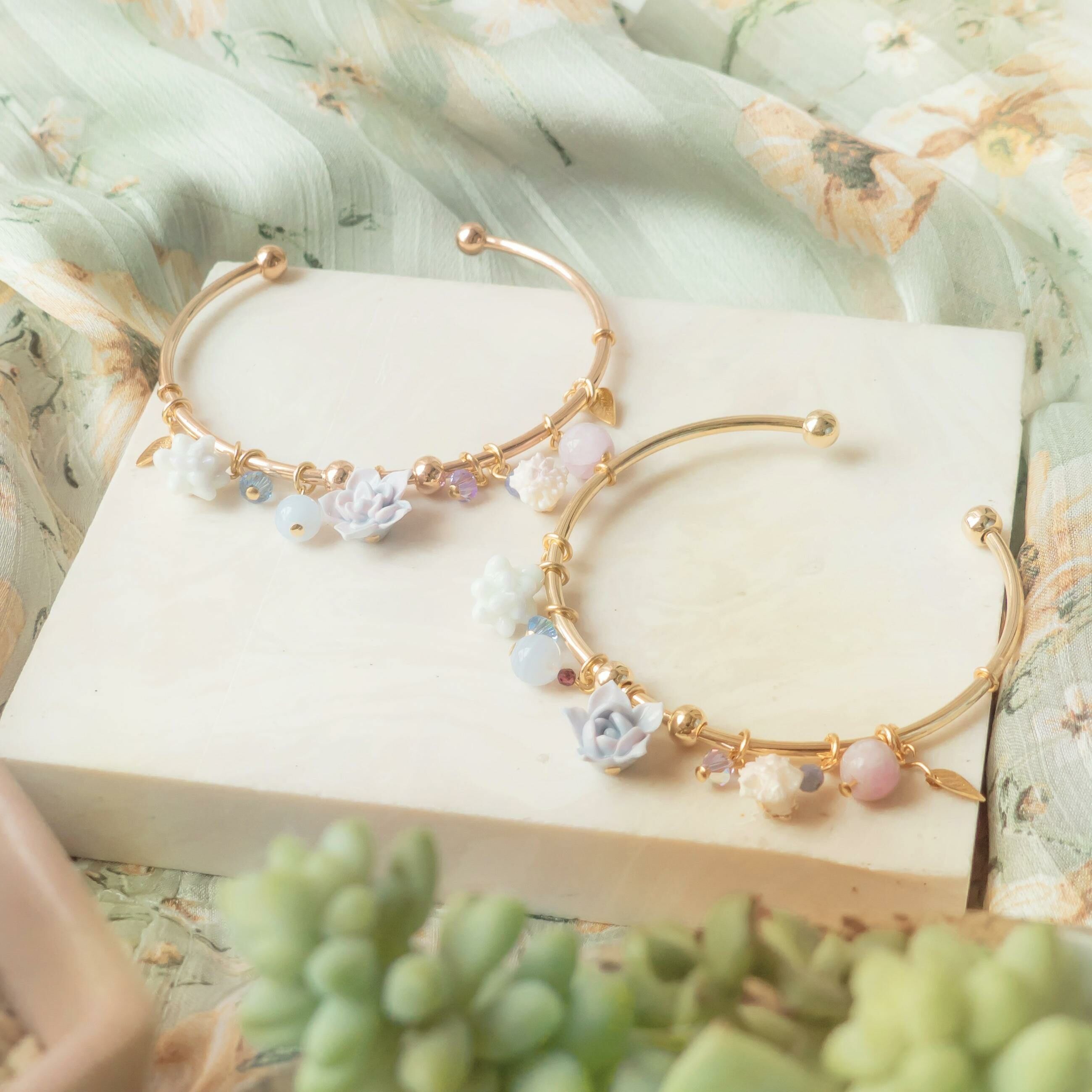 #5 ZODIAC Gemini Succulent Gold-plated Charm Bangle