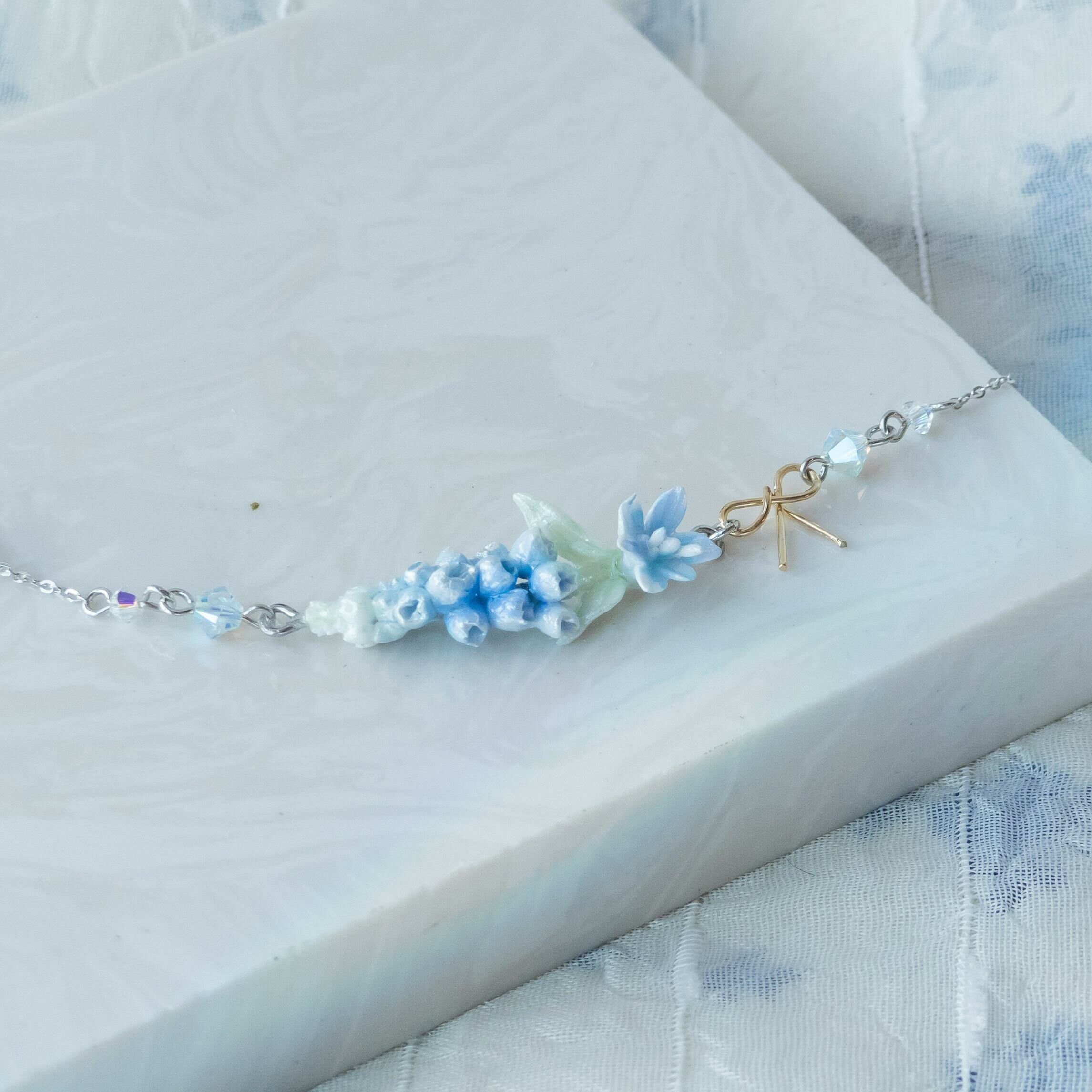 #6 ZODIAC Cancer Heavenly Blue Muscari 925 Silver Bracelet