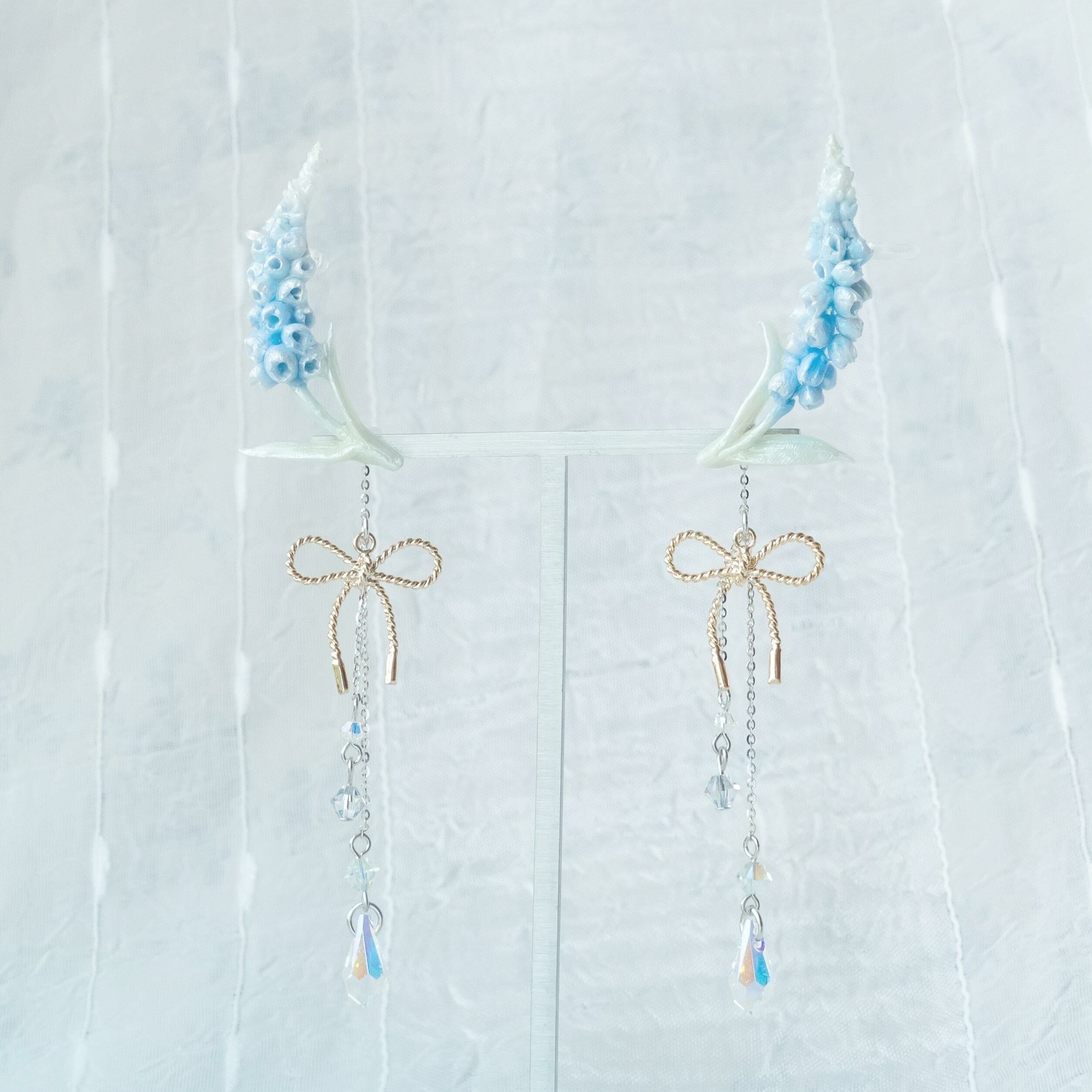 #6 ZODIAC Cancer Muscari Gold-Plated Ribbon 2-Way 925 Silver Earrings