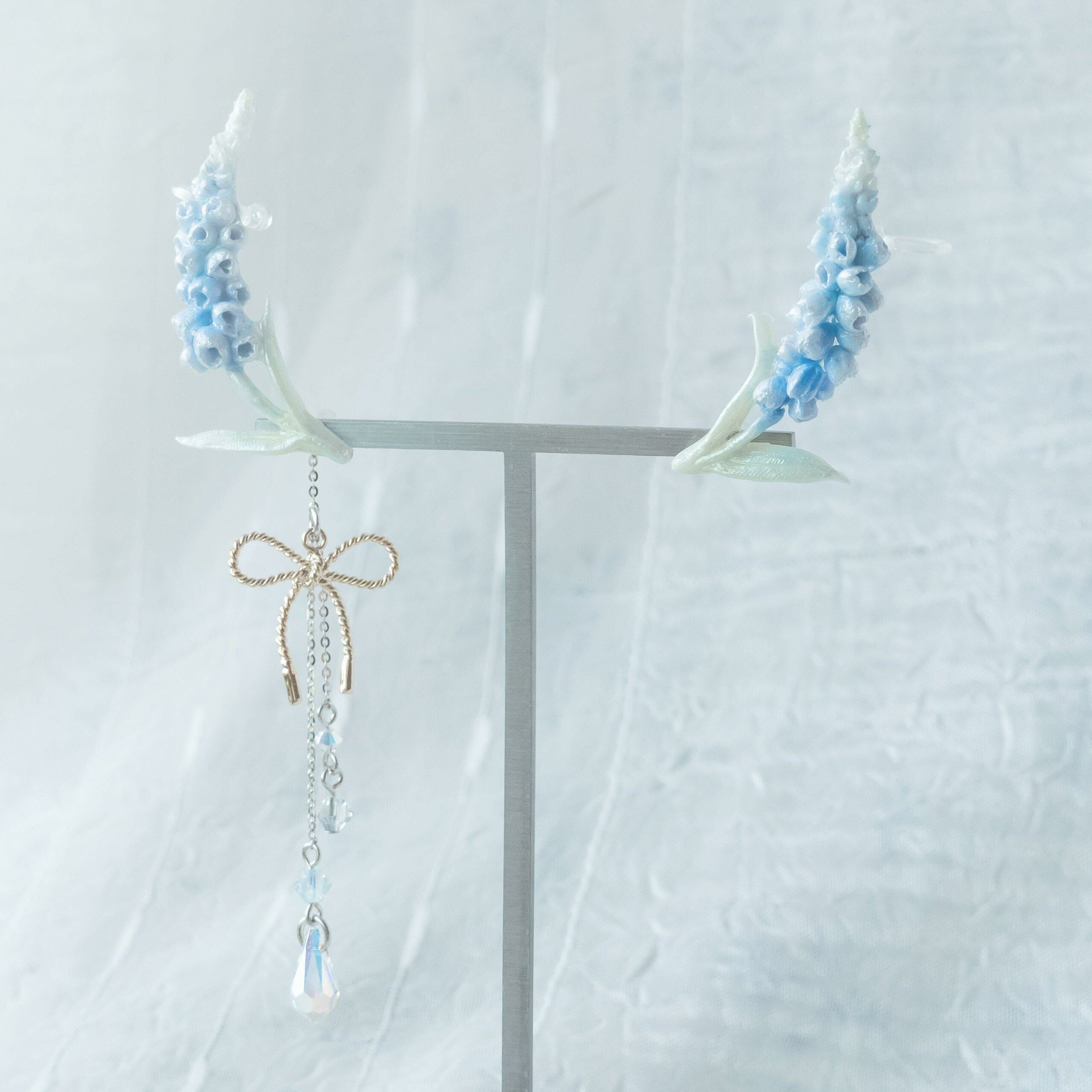 #6 ZODIAC Cancer Muscari Gold-Plated Ribbon 2-Way 925 Silver Earrings