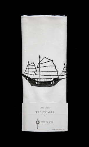 ZEST OF ASIA icon hong kong tea towel - blue junk