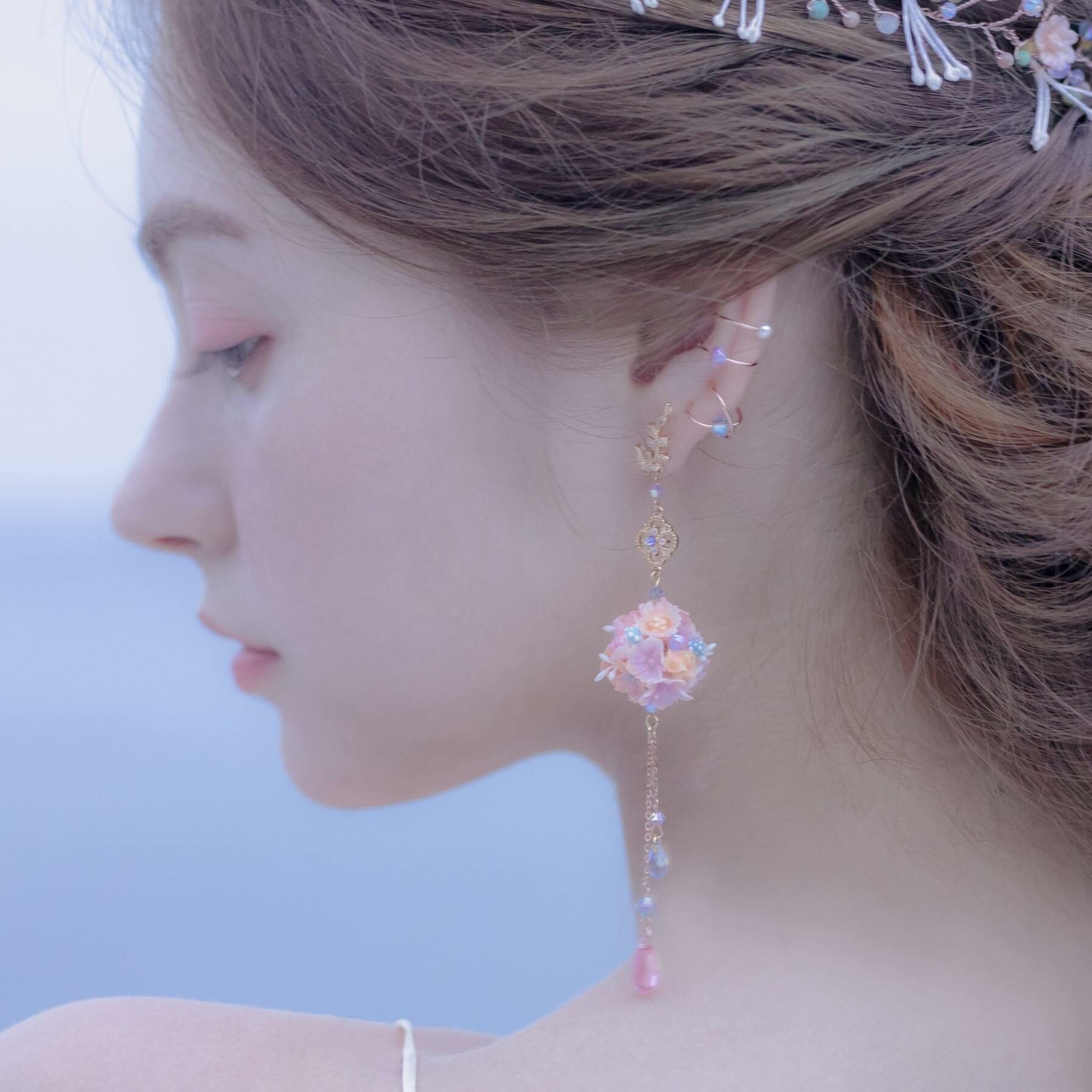 Flashback Eustoma Rose Gold-plated 925 Silver Bouquet Earrings (with 3 detachable ear cuffs)