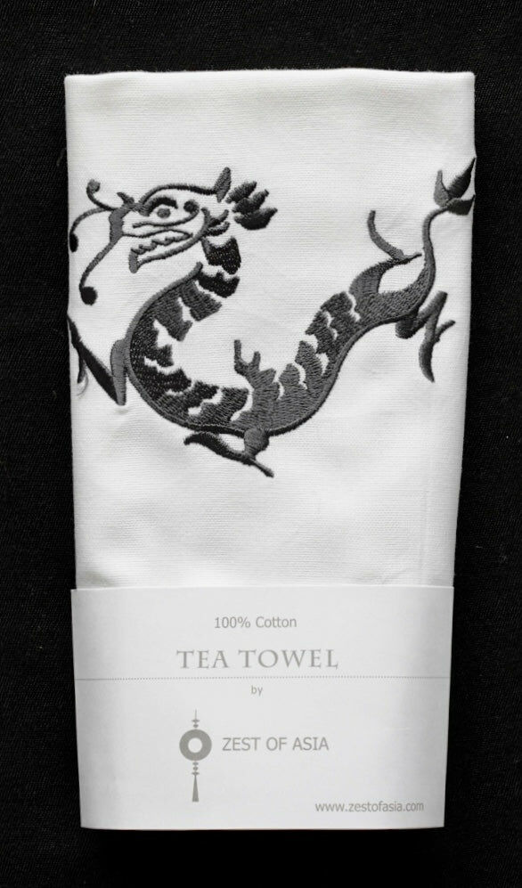 ZEST OF ASIA icon hong kong tea towel - grey dragon