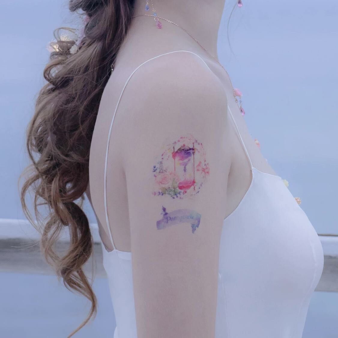 Camellia Watercolor & Gold Tattoo Sticker Set (2PCS)