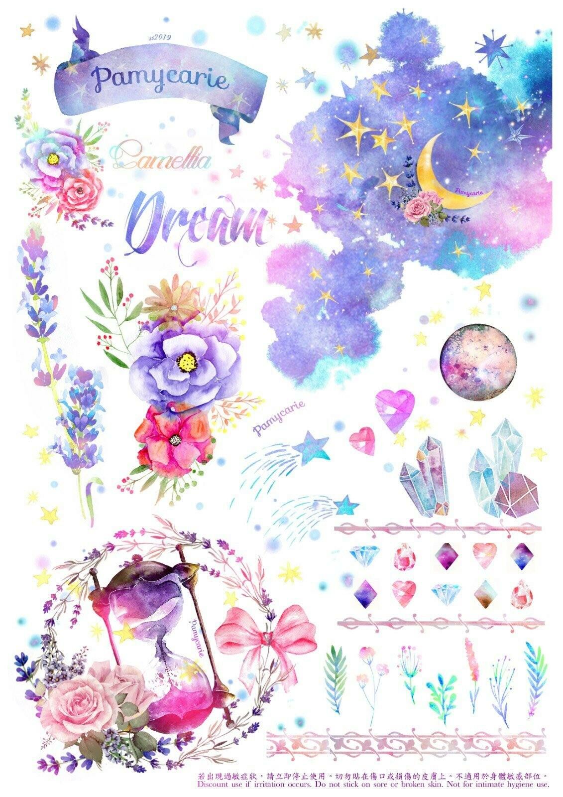 Camellia Watercolor & Gold Tattoo Sticker Set (2PCS)