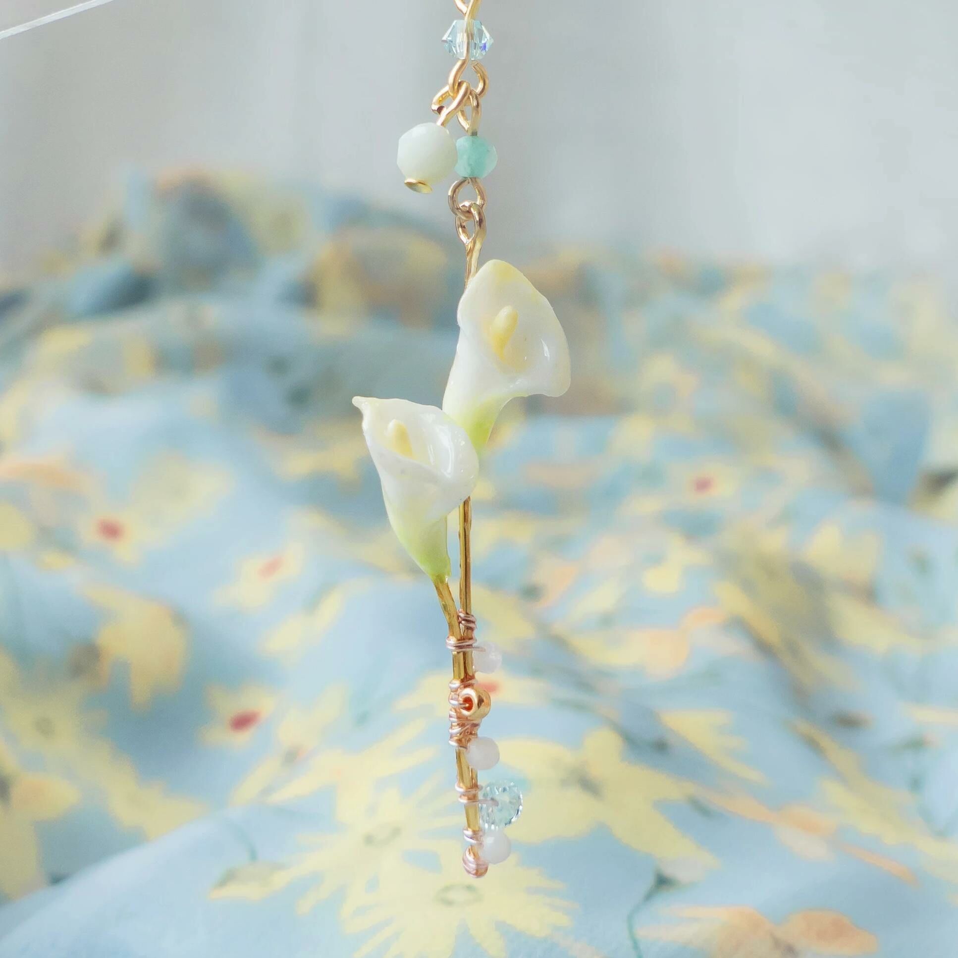 #7 ZODIAC Leo Virtuous Calla Lily Asymmetry Morganite 14K-gold Plated 925 Silver Earrings