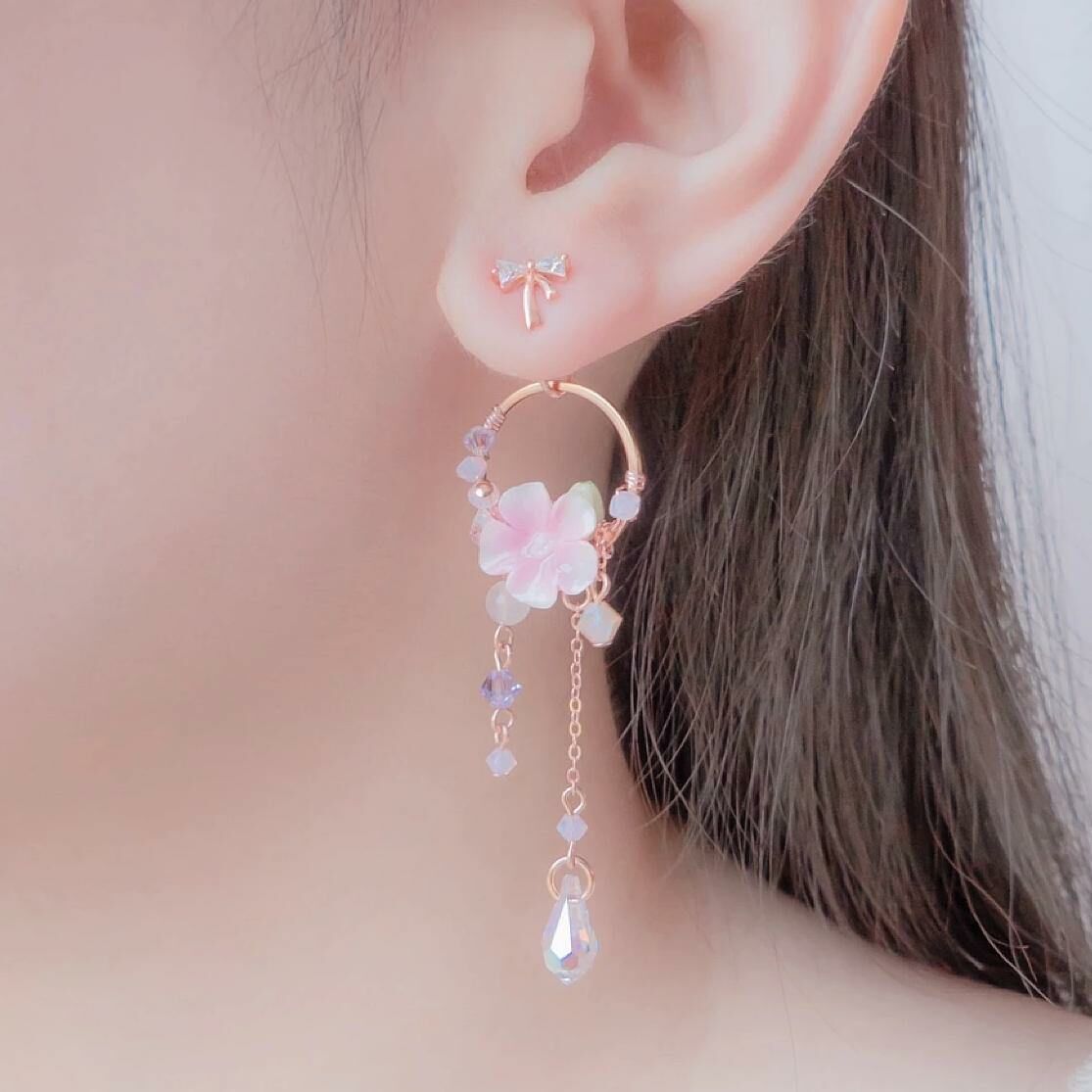 #8 ZODIAC Virgo Violet Bloom Dream Catcher Rosegold-plated 925 Silver Earrings