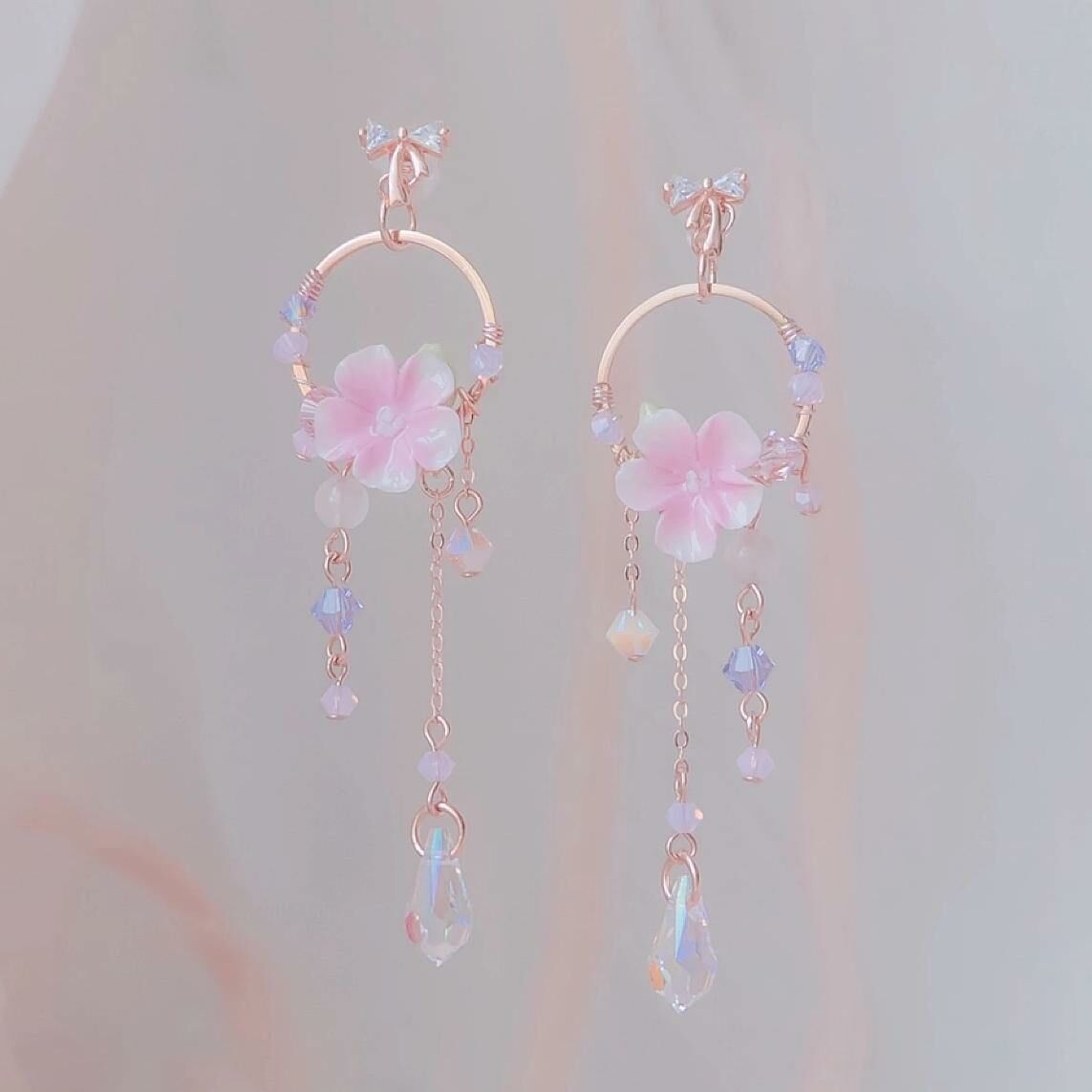 #8 ZODIAC Virgo Violet Bloom Dream Catcher Rosegold-plated 925 Silver Earrings