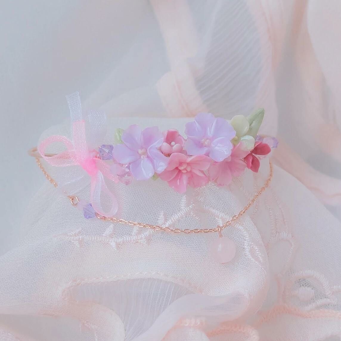 #8 ZODIAC Virgo Violet Aroma Ribbon Rosegold-plated Bouquet Bangle