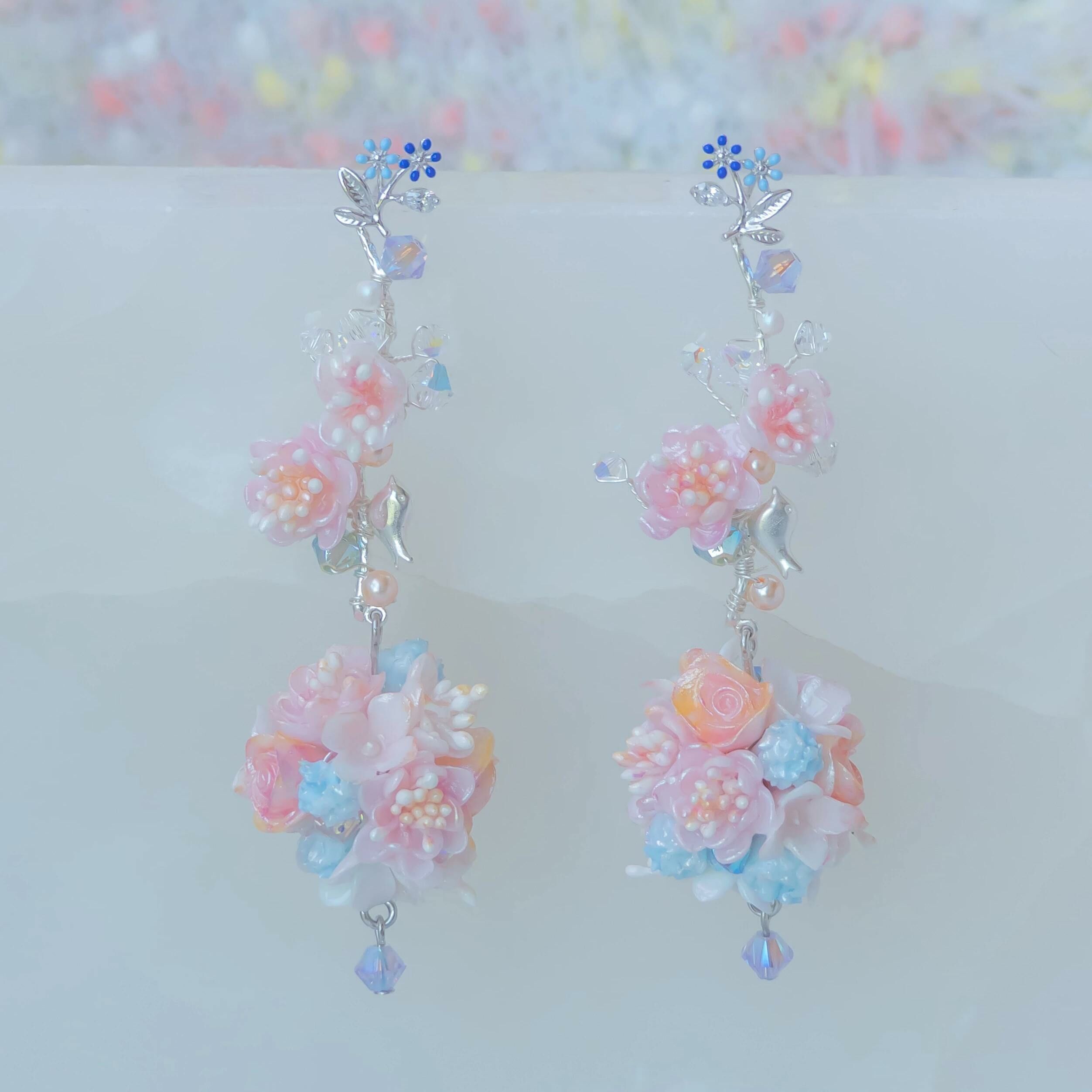 #9 ZODIAC Libra Plum Blossom 925 Silver Bouquet Earrings