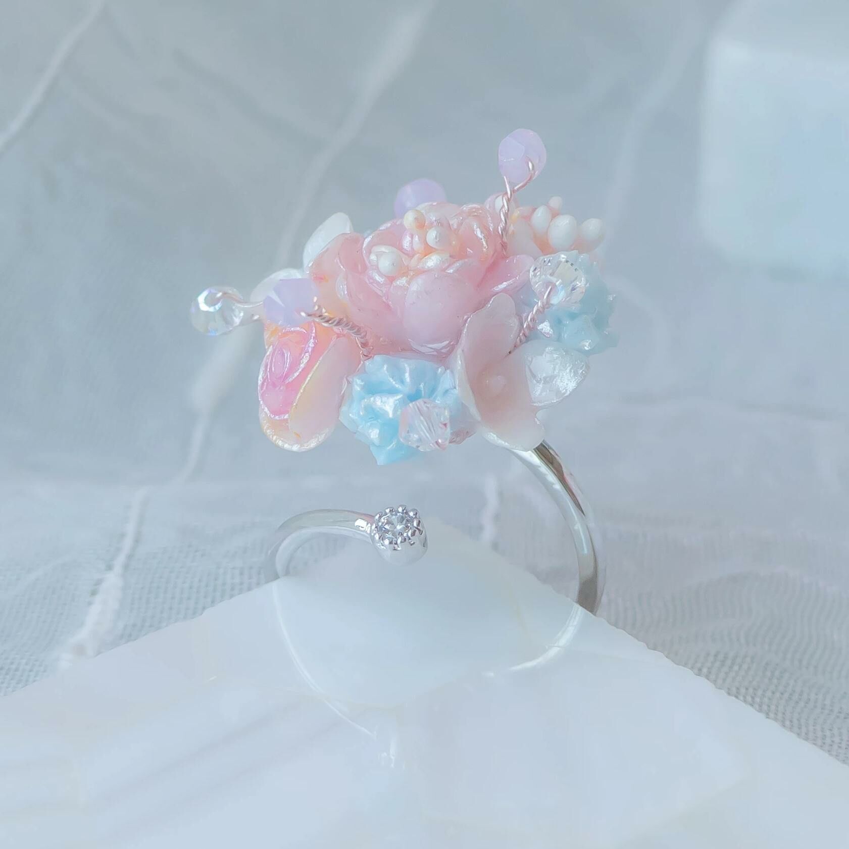 #9 ZODIAC Libra Plum Blossom Silver-plated Bouquet Ring