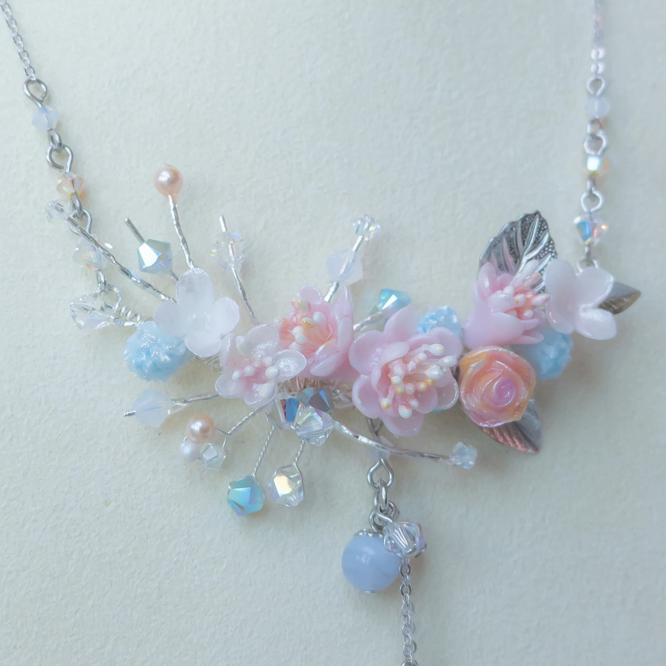 #9 ZODIAC Libra Plum Blossom 925 Silver 2-in-1 Bouquet Necklace