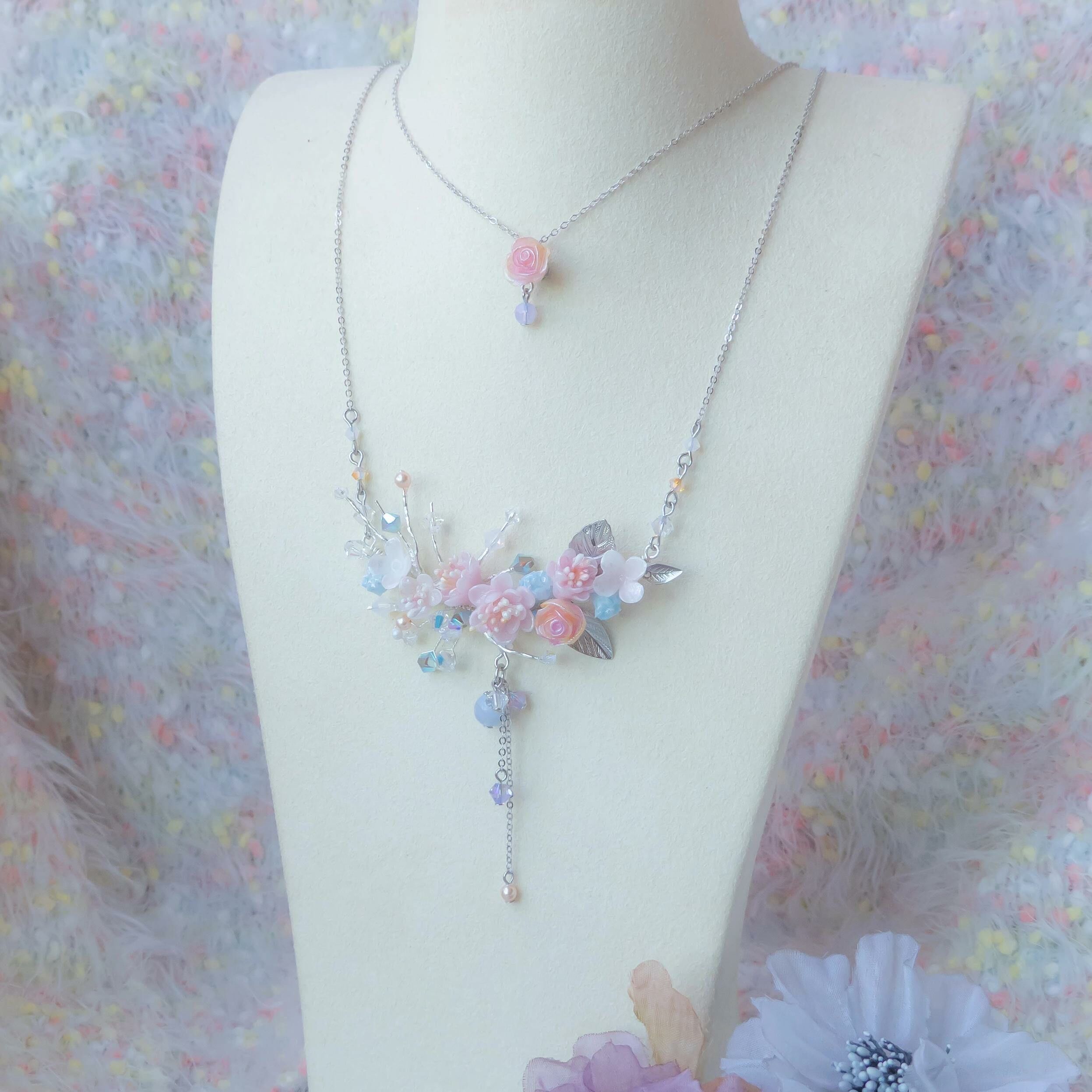 #9 ZODIAC Libra Plum Blossom 925 Silver 2-in-1 Bouquet Necklace