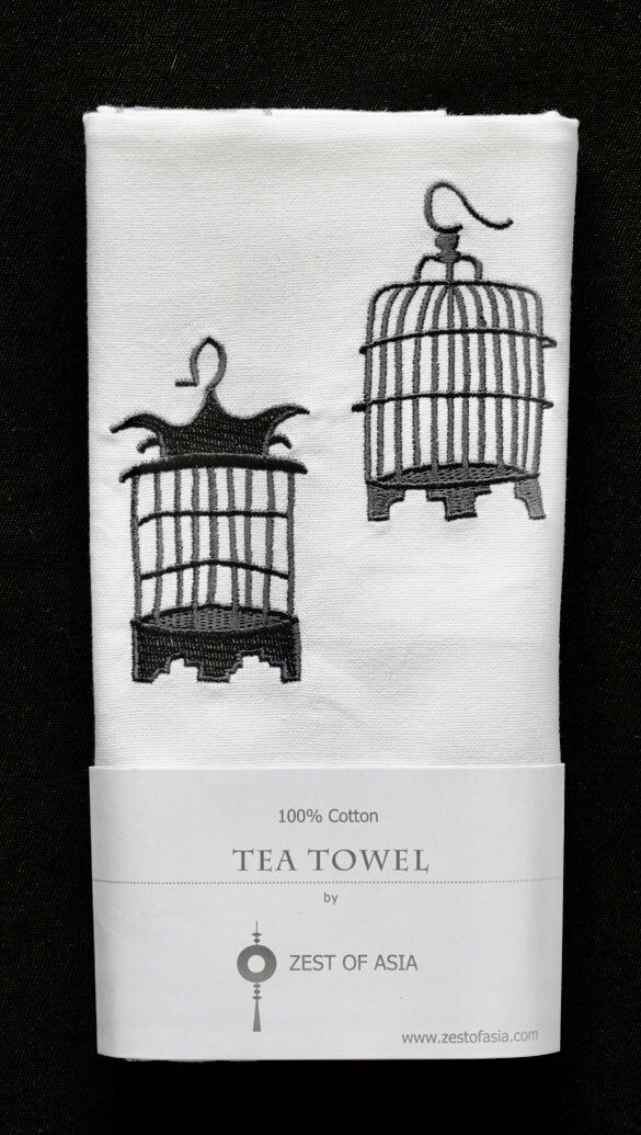 ZEST OF ASIA icon hong kong tea towel - grey bird cage