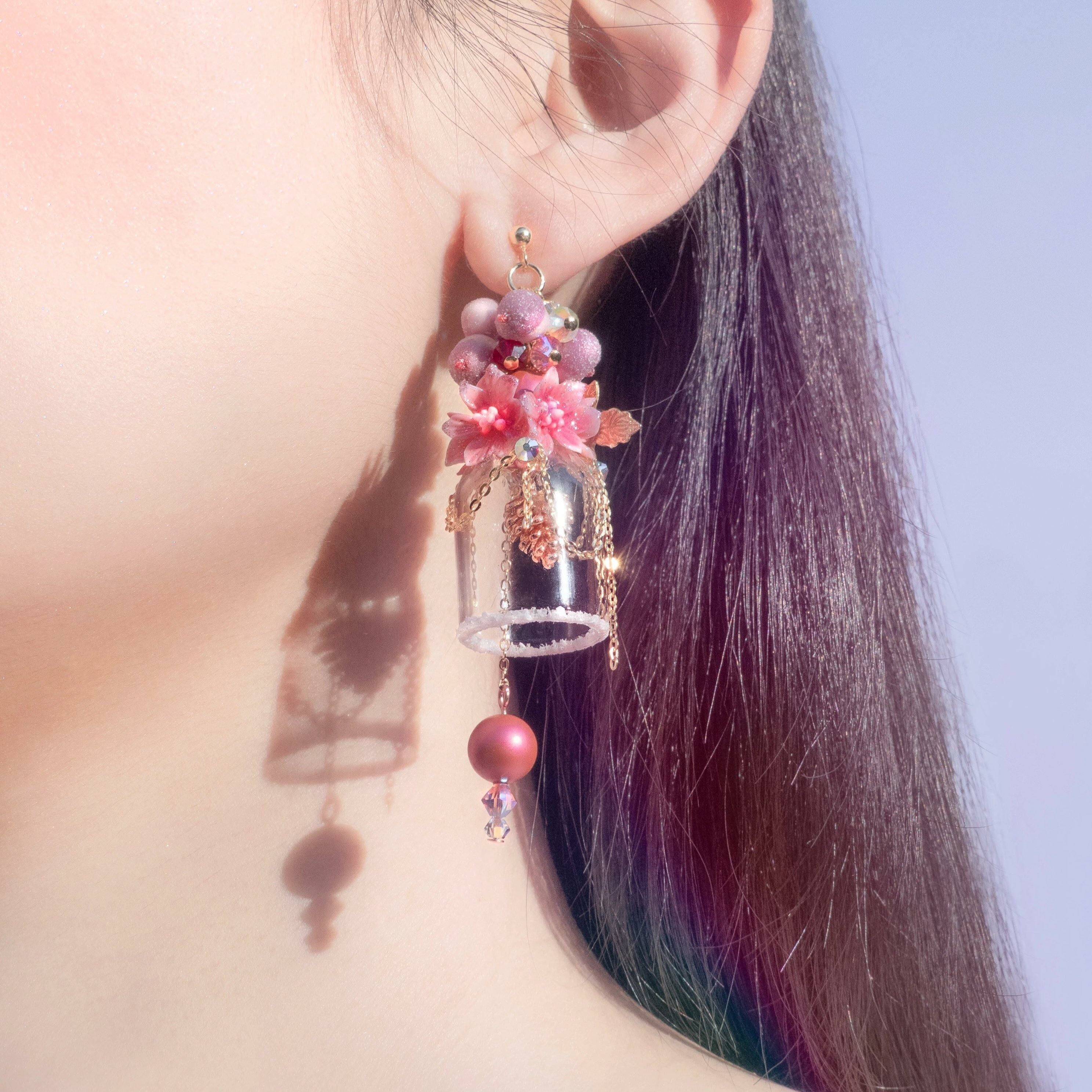 #11 ZODIAC Sagittarius Poinsettia Pine Cone Bell 14K Gold-plated 925 Silver Earrings