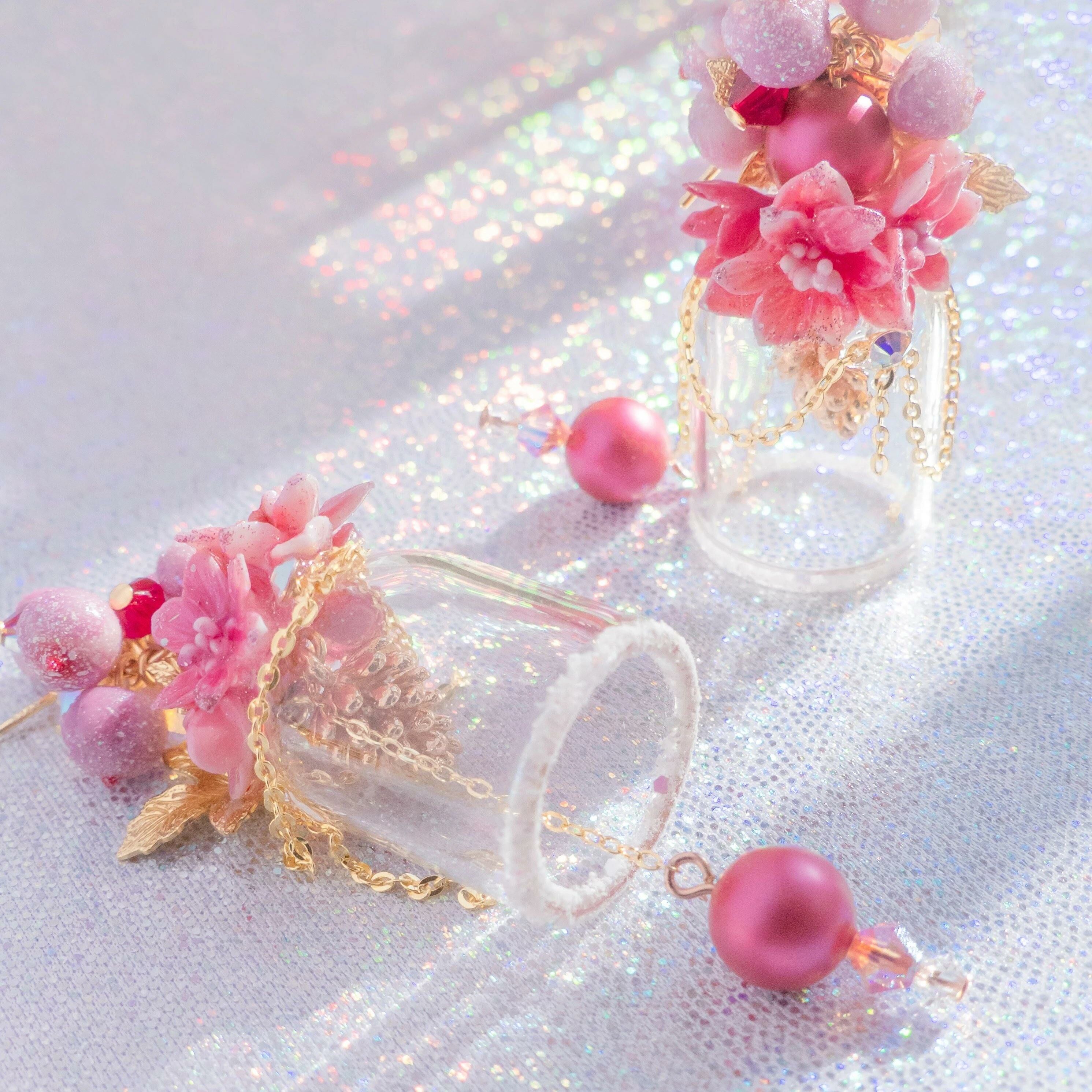 #11 ZODIAC Sagittarius Poinsettia Pine Cone Bell 14K Gold-plated 925 Silver Earrings