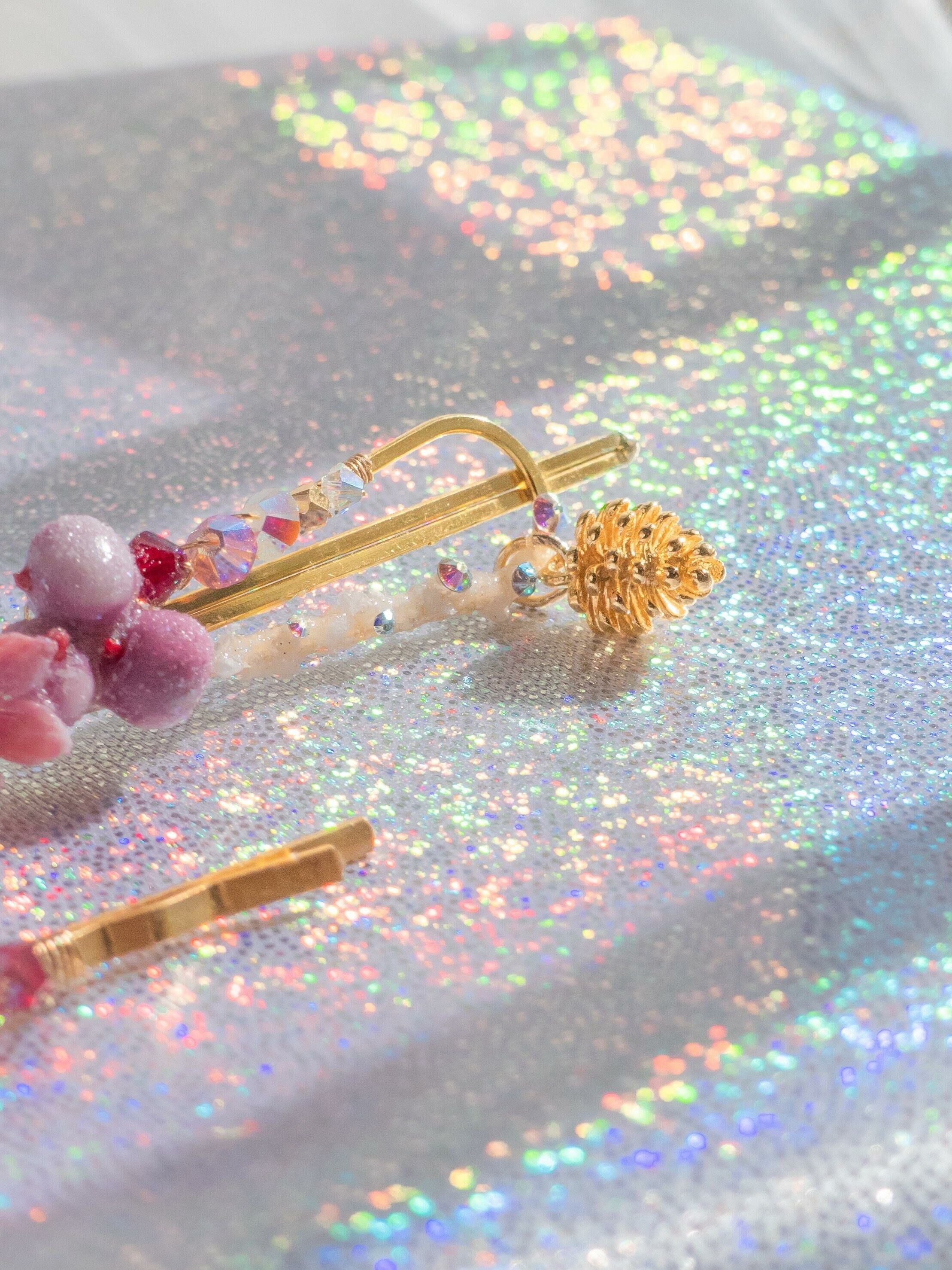 #11 ZODIAC Sagittarius Poinsettia Pine Cone 14K Gold-plated Hair Clip Set