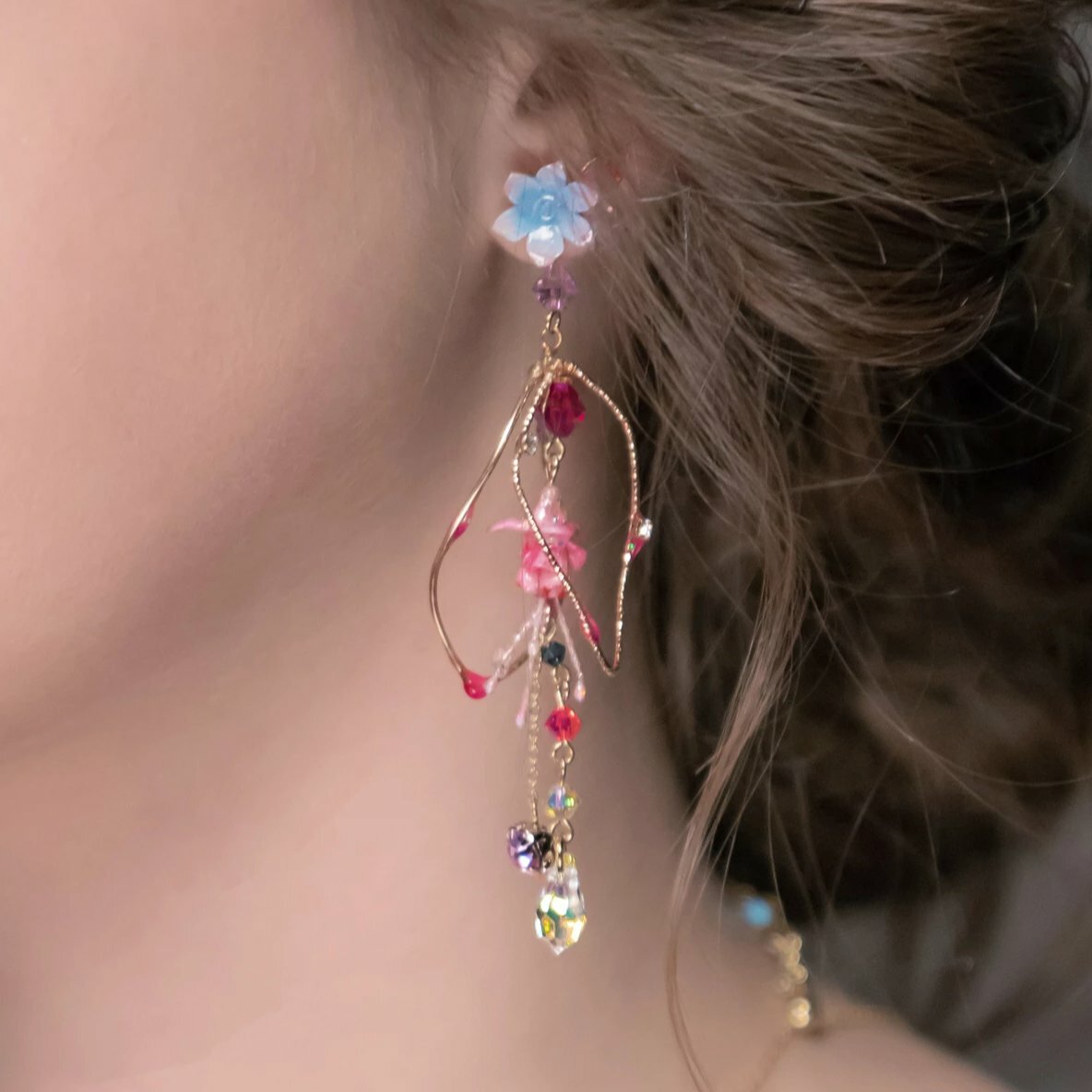 Medinilla Fairy Gold-plated 925 Silver 2-way Petal Earrings