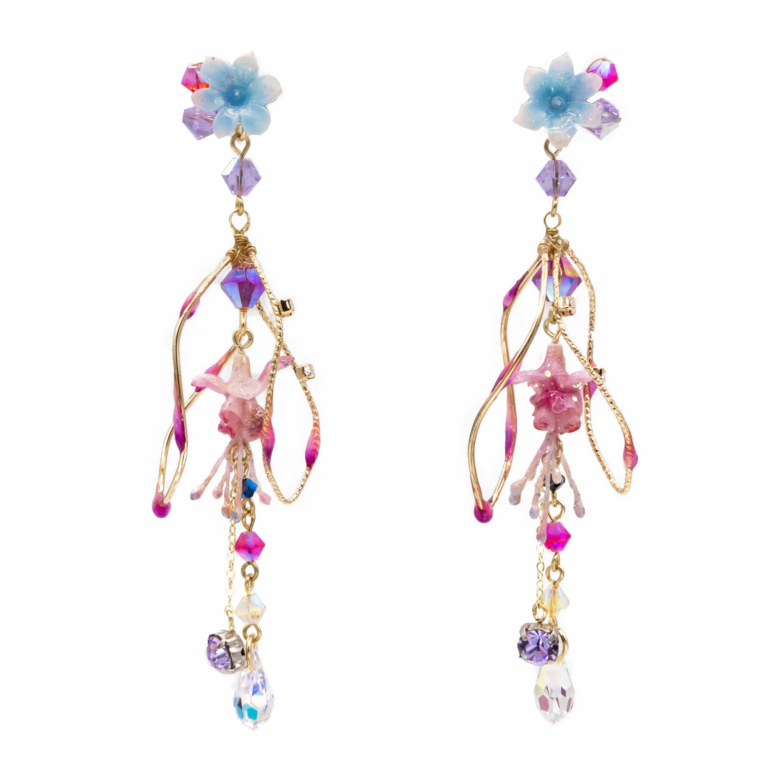 Medinilla Fairy Gold-plated 925 Silver 2-way Petal Earrings