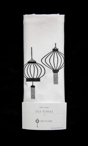 ZEST OF ASIA icon hong kong tea towel - grey lanterns