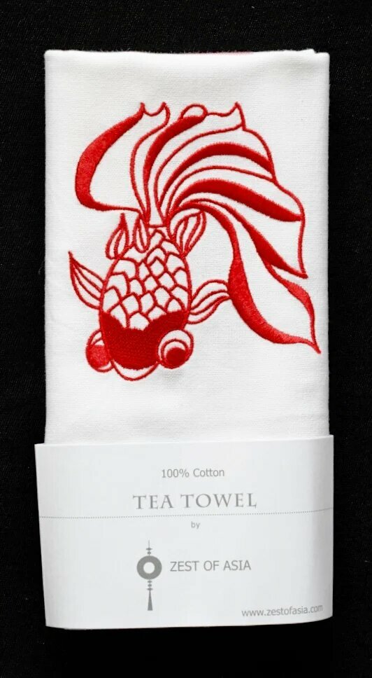 ZEST OF ASIA icon hong kong tea towel - red goldfish