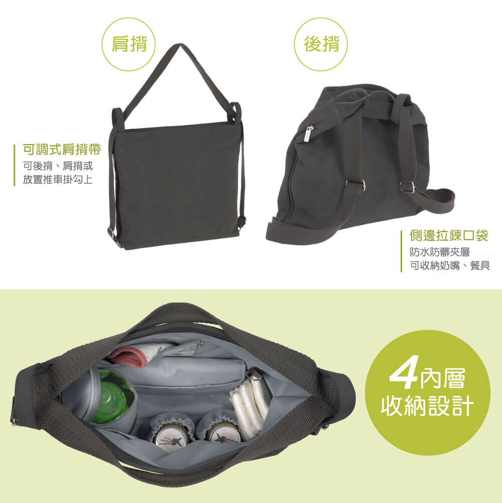 德國媽媽包No.1品牌，LASSIG讓媽媽包不只是媽媽包，兼時尚與功能性，皮質簡約，肩背後背一秒變換，大開口大容量多隔層，外出育兒神隊友，網紅媽咪推薦