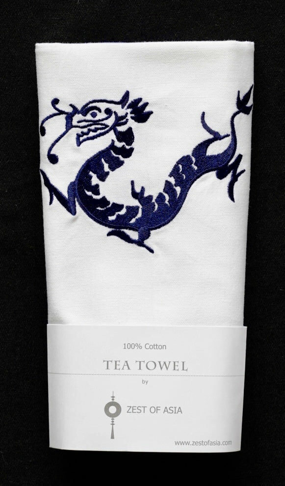 ZEST OF ASIA icon hong kong tea towel - blue dragon