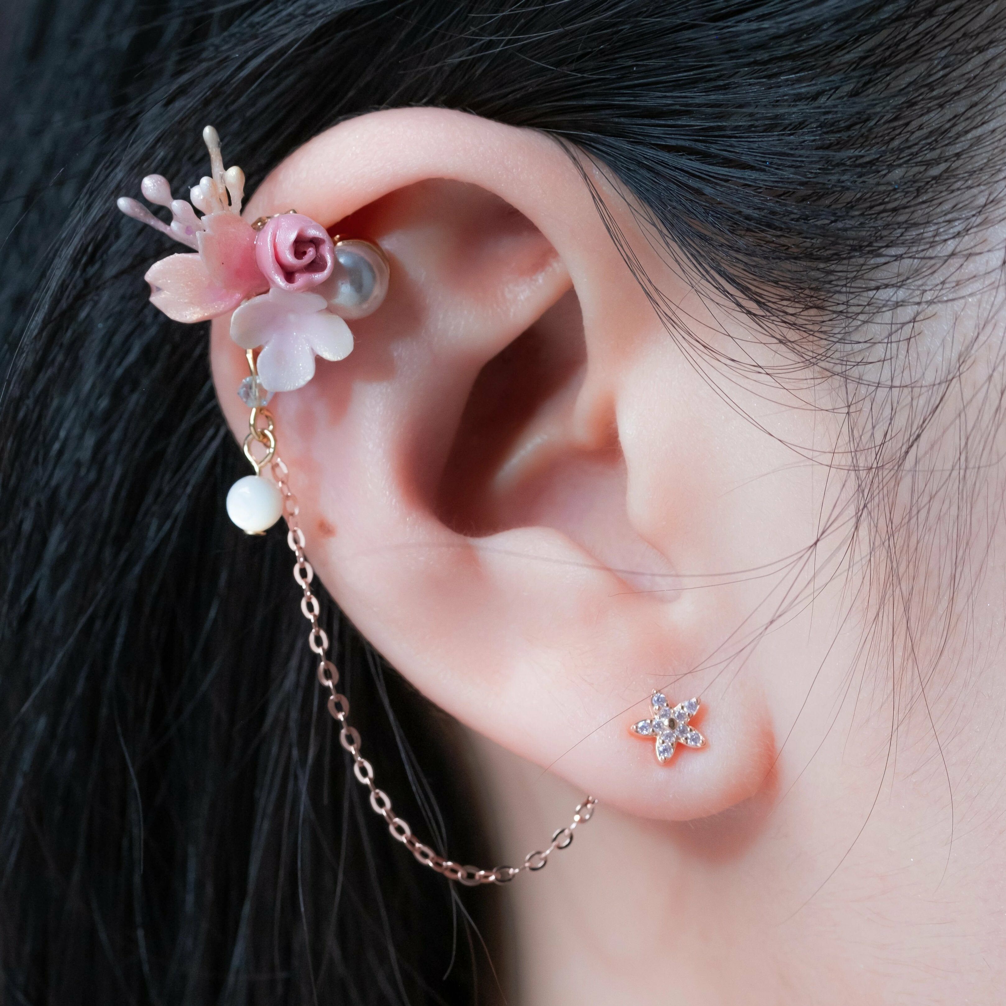 Elapsing Asymmetrical 14K Gold plated S925 Ear Hoop and Earrings