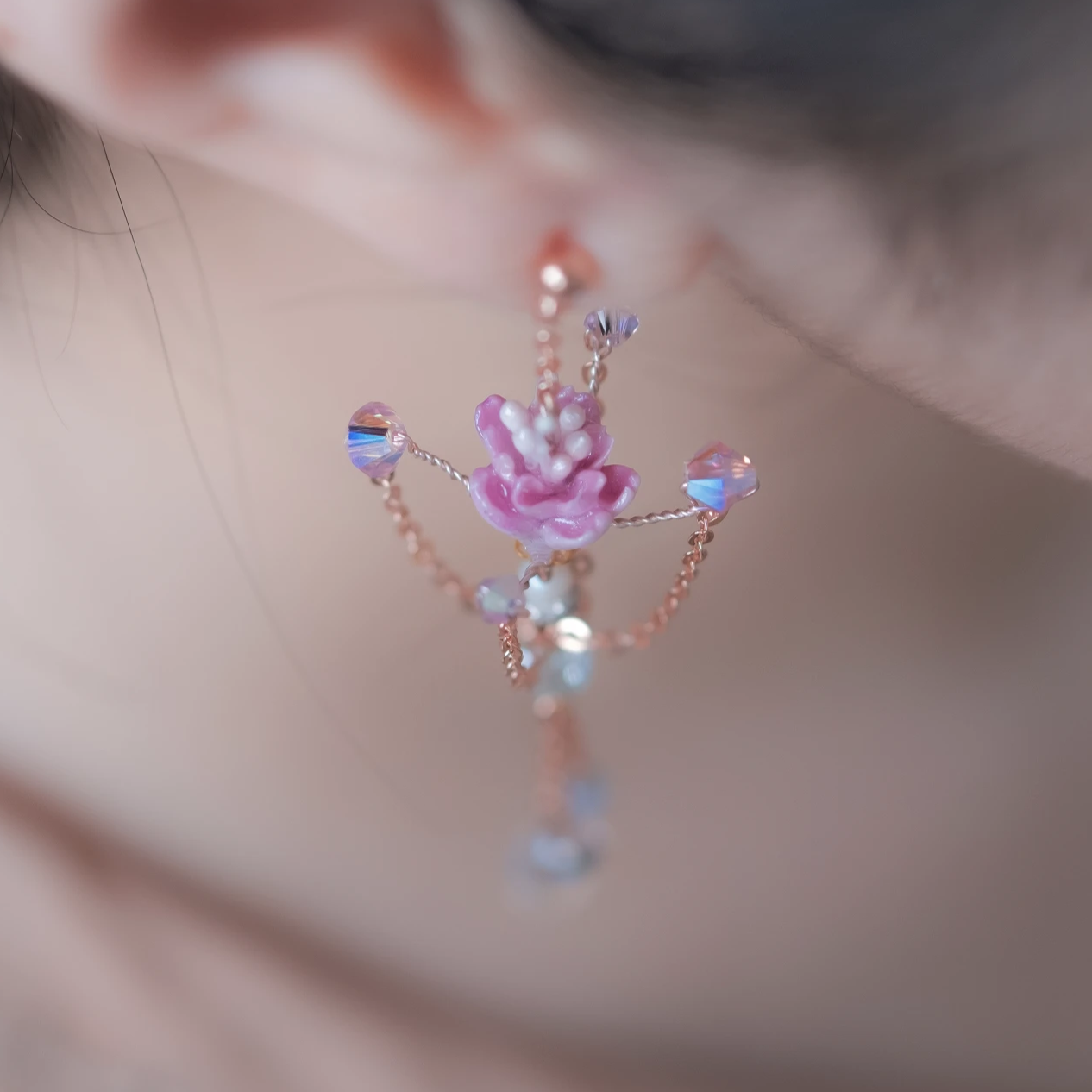 Wild Sakura Rose-gold plated S925 Spinning Top Earrings